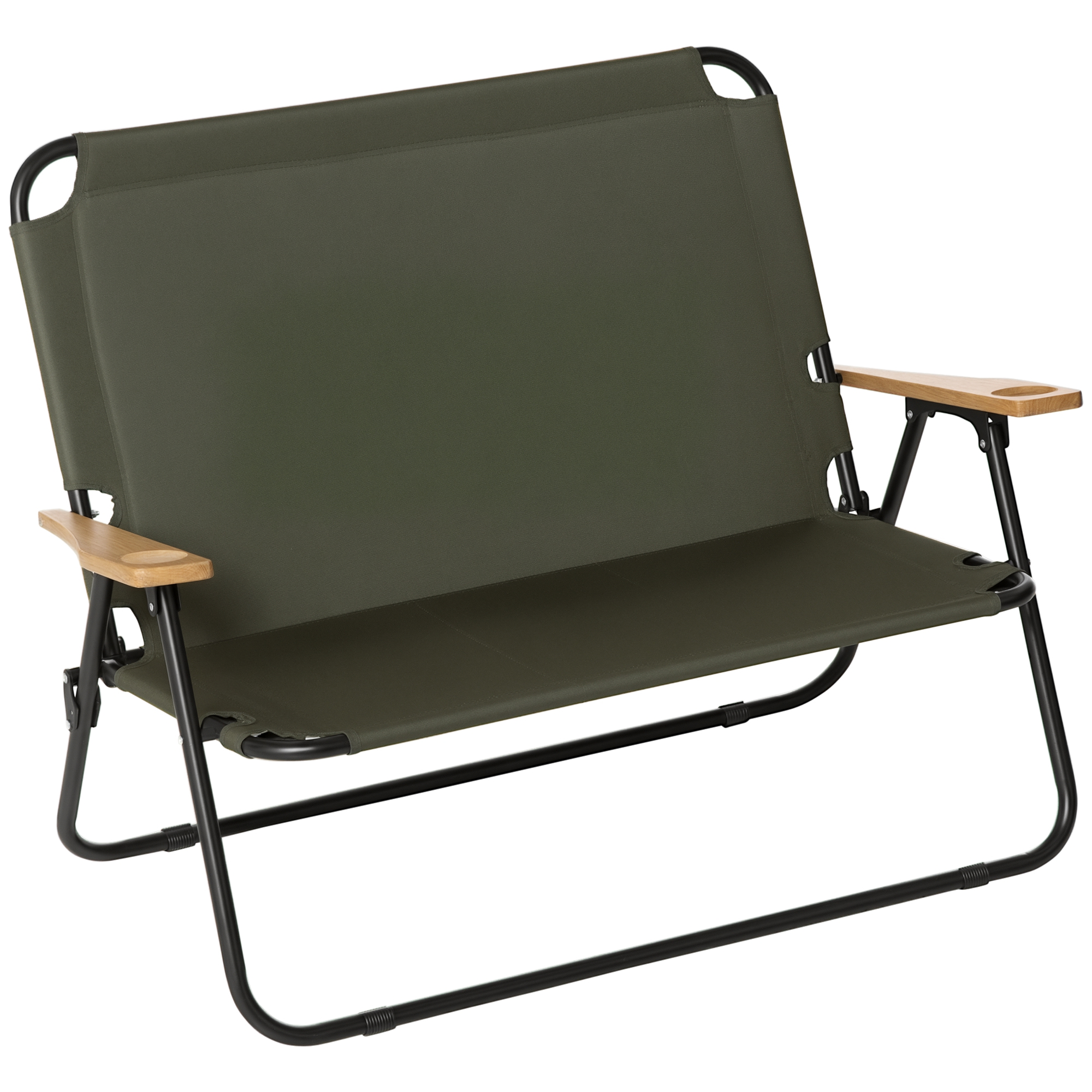 Faltstuhl 2-Sitzer faltbar Campingstuhl mit Armlehnen Getränkehalter Outdoor Klappstuhl bis 160 kg belastbar robust Angelstuhl Gartenstuhl für Garten Camping Strand