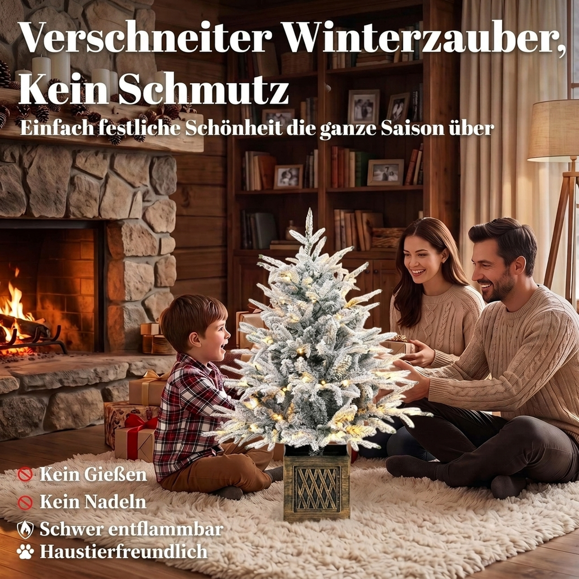 Tisch-Weihnachtsbaum 90 cm, vorbeleuchtet, beschneit, künstlich, 70 warmweiße LEDs, 488 Spitzen, Grün