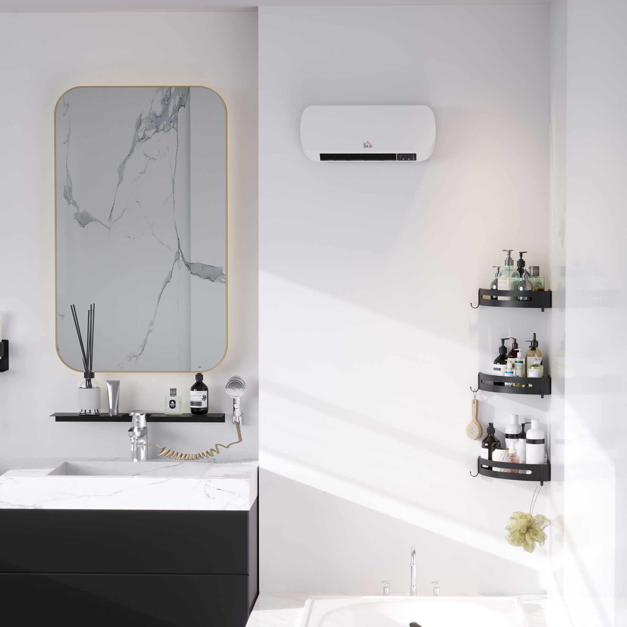 Heizlüfter zur Wandmontage 2000W mit Fernbedienung 2 Heizmodus LED-Display 12h Timer für Badezimmer