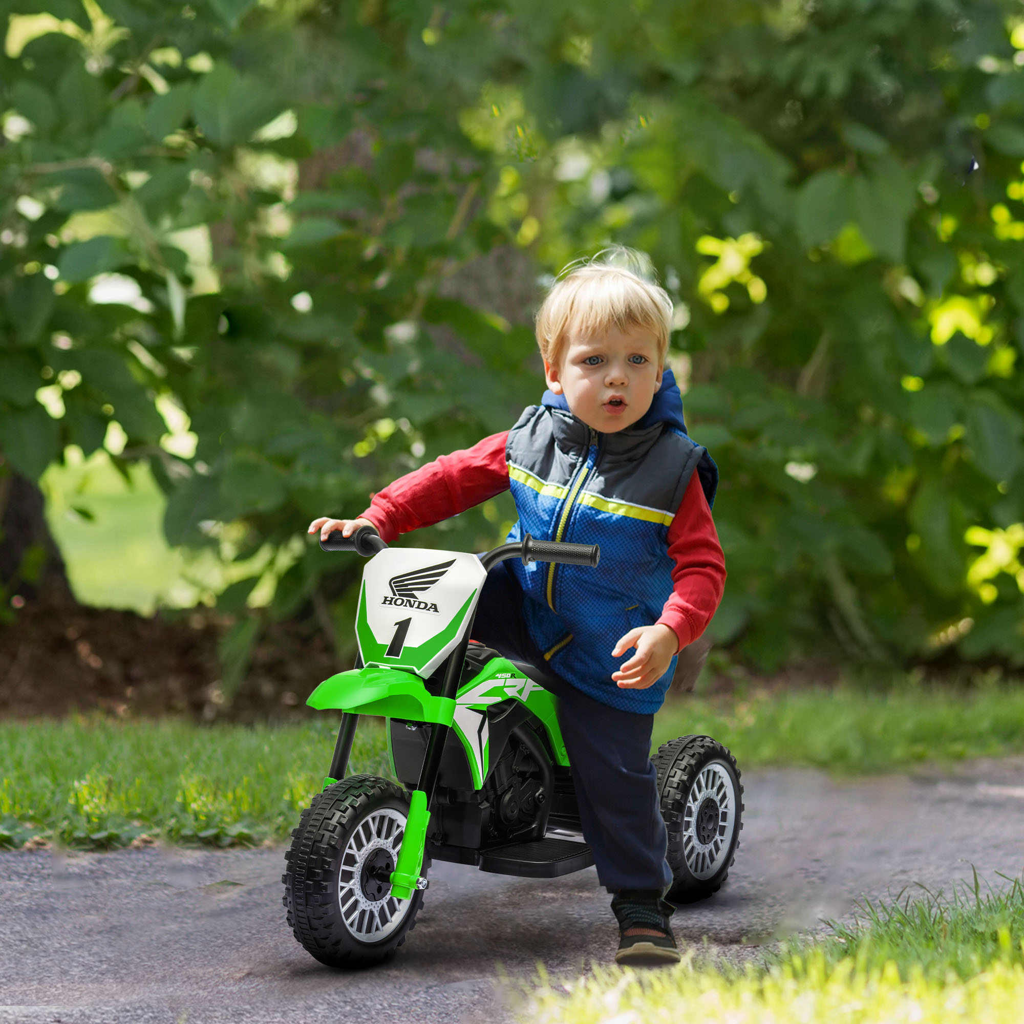 Elektro Kindermotorrad Honda, 3 km/h, Soundeffekte, für 18-36 Monate, Grün