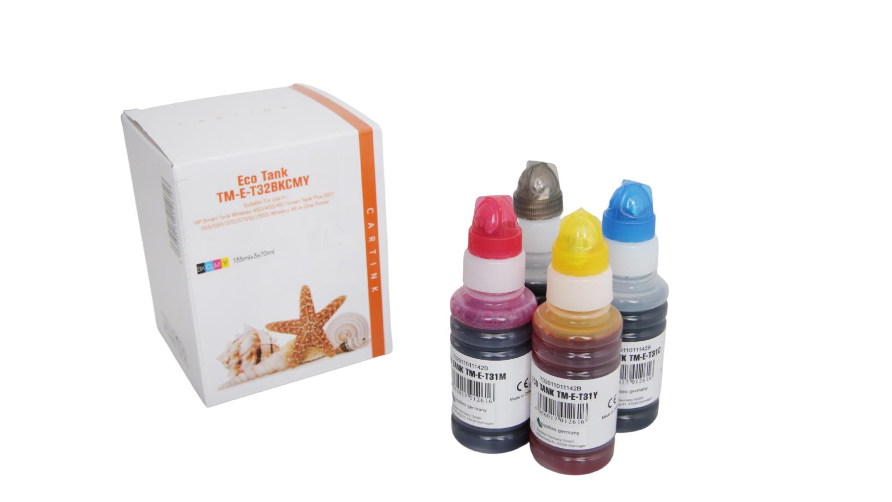 Multipack 32XL alternativ Eco Tank Nachfüllflasche für HP / 1VV24A/1VU26A28A / BK135ml / CMY70ml