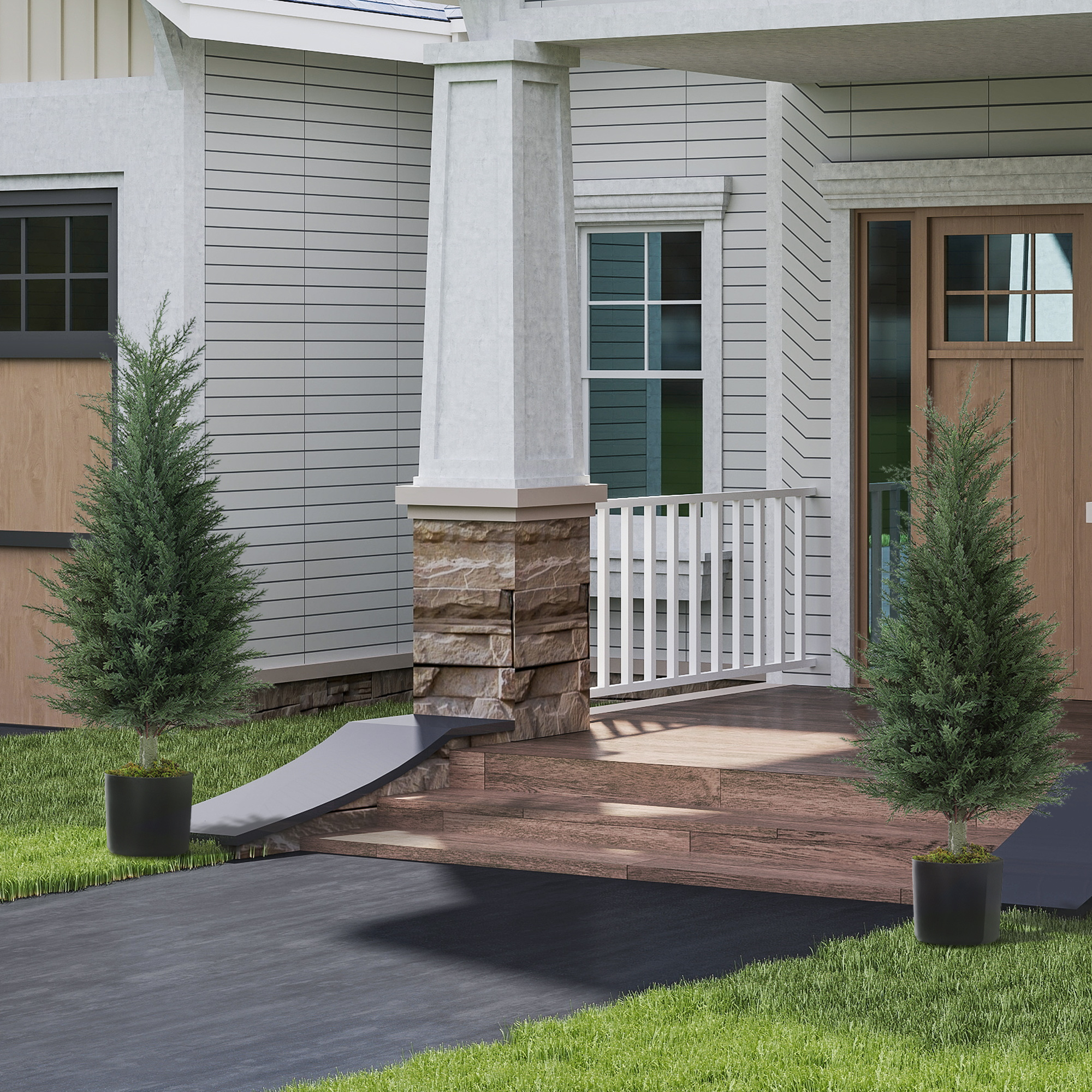 2er-Set Zypressen-Kunstpflanzen, 362 Kunststoff-Blätter, Topf, UV-beständig, Grün