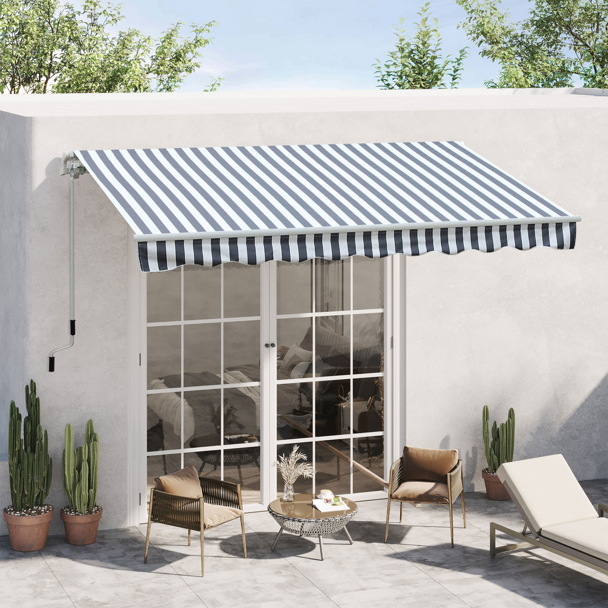 Markise Gelenkarmmarkise Sonnenschutz Handkurbel Balkon Alu Grau Weiß 2,95 x 2,45 m