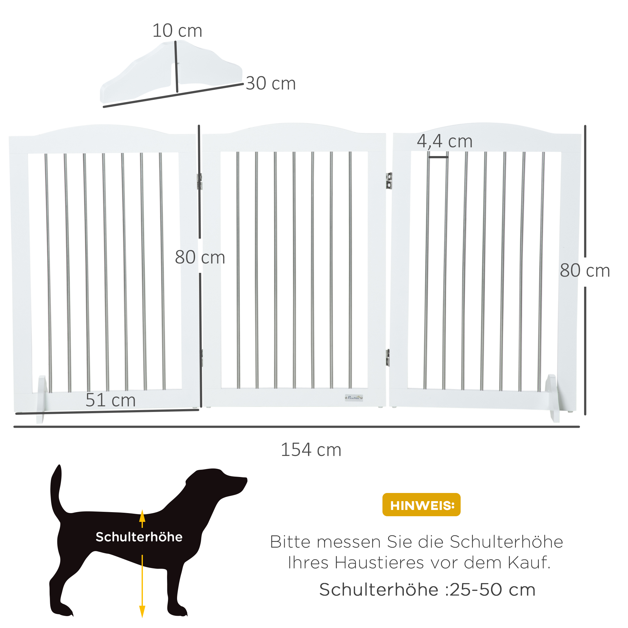 Hunde-Absperrgitter, klappbar, anpassbare Form, für Hunde bis 20 kg, 154 x 80 x 30 cm, Weiß