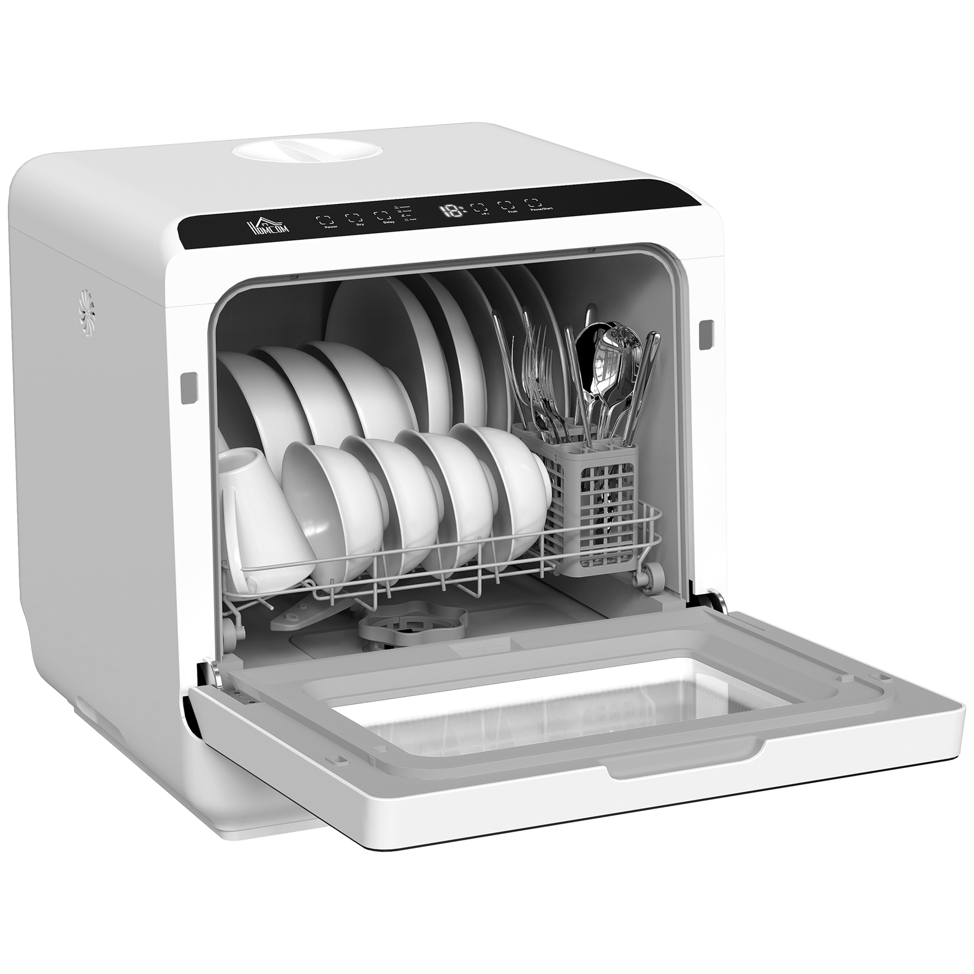 Tischgeschirrspüler, Mini-Geschirrspüler mit 6-Liter-Tank, 5 Programme, LED-Anzeige, Trocknungsfunktion, Weiß
