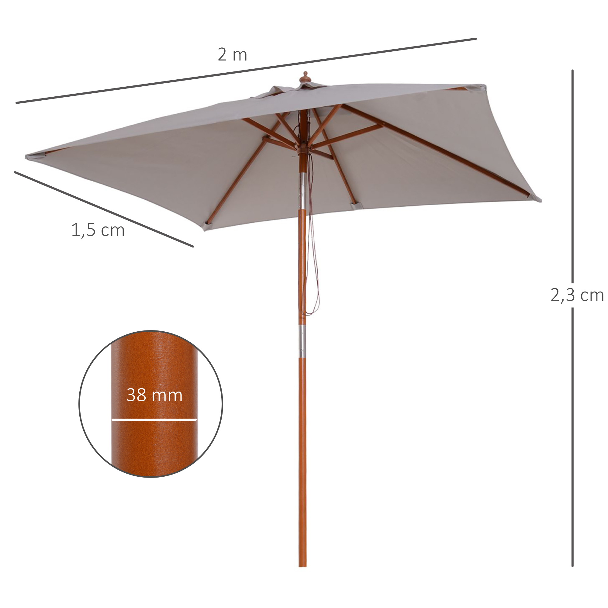 Sonnenschirm 200 x 150 x 235 cm Knickbarer Gartenschirm 3-stufig einstellbar rechteckig Strandschirm wasserabweisend und UV-beständig für Strand Balkon Terrasse Garten Grau