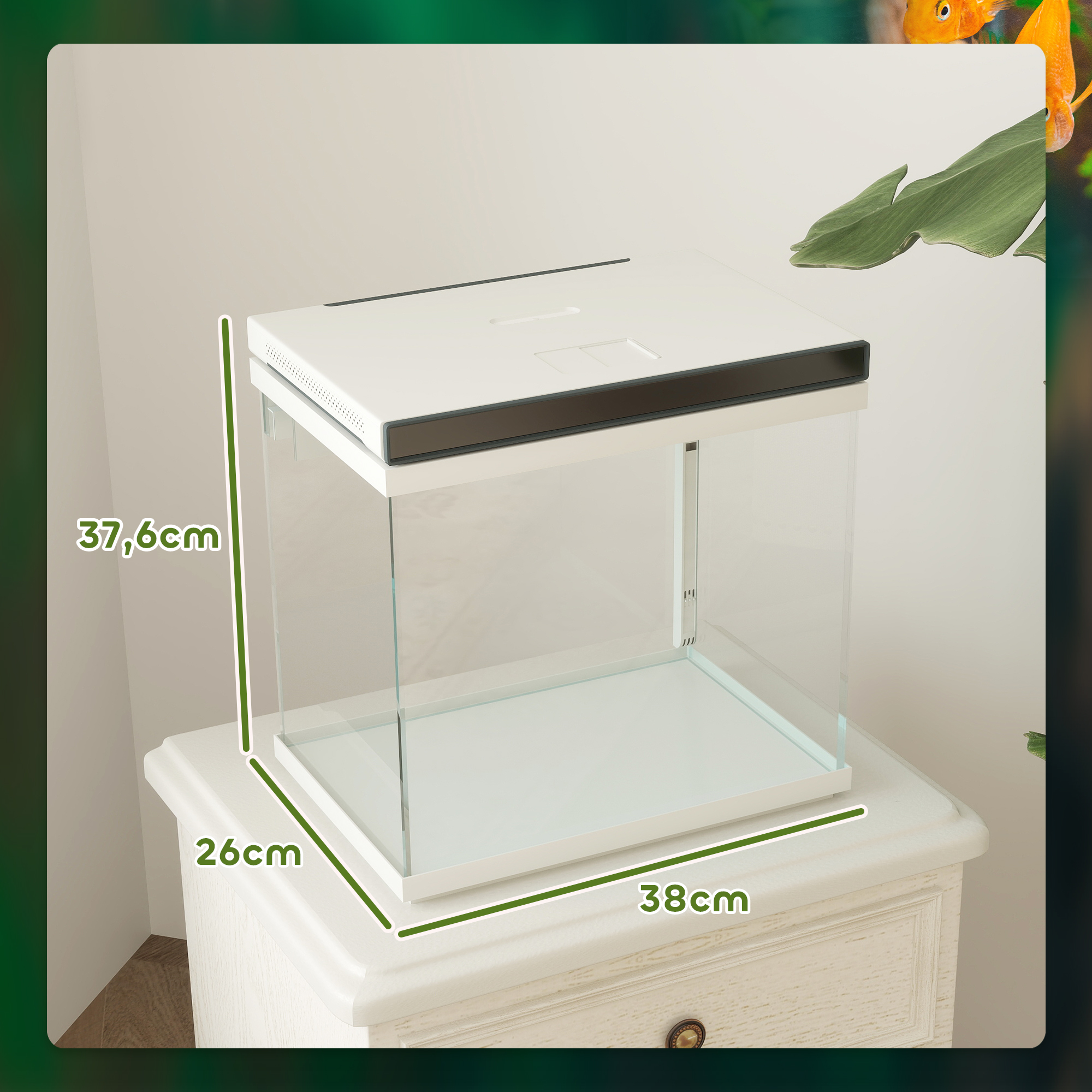 26 Liter Aquarium mit Filter, LED-Beleuchtung, Wasserpumpe, für verschiedene Fischarten, ca. 38 x 26 x 38 cm