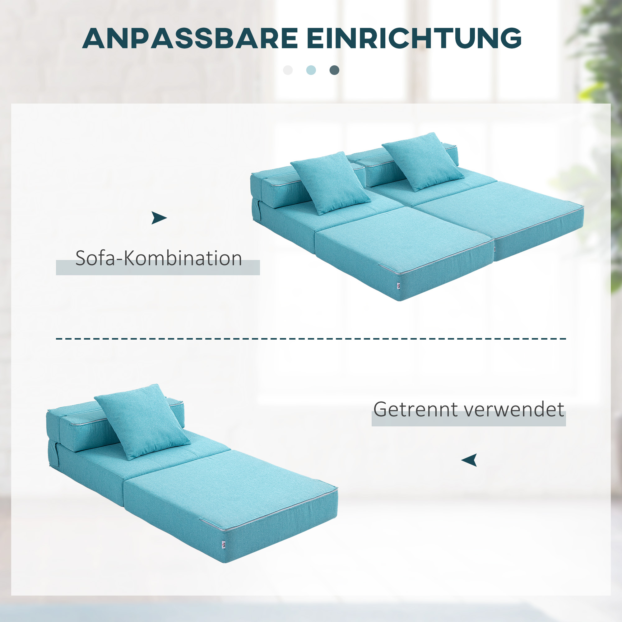Schlafsessel Relaxsessel Gästebett. abnehmbarer Bezug, 70 cm x 70 cm x 61 cm, Hellblau