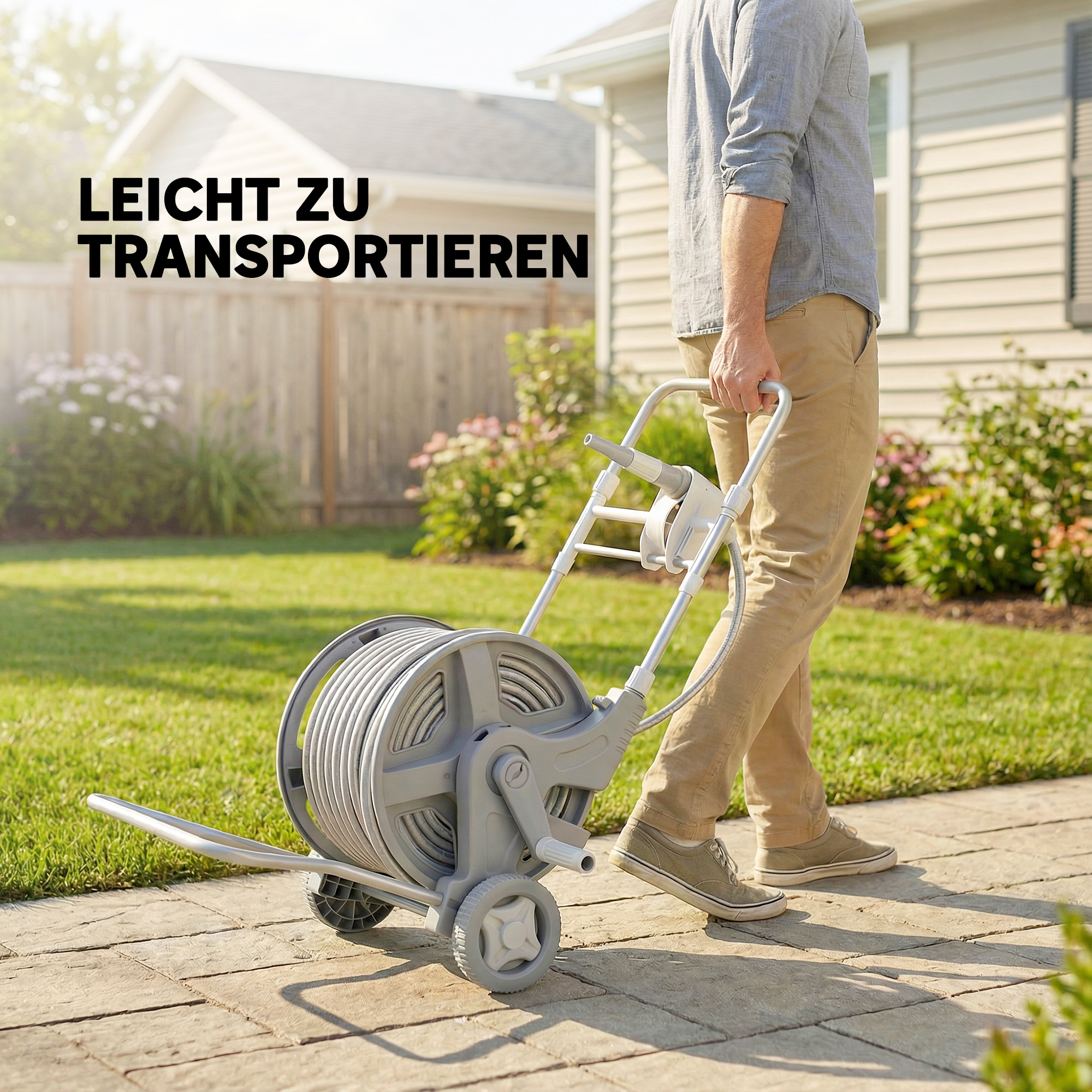 Schlauchwagen 45 m Schlauchtrommel mit 2 Sprühmustern, Wasserhahnadapter Kurbel 2 Rädern 45 x 44 x 78 cm Grau