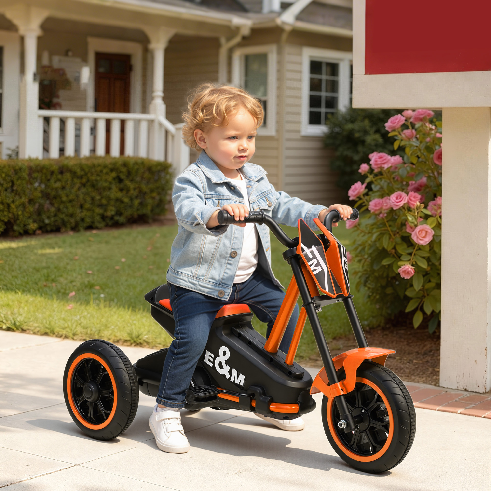 Dreirad, Kinderfahrrad, Laufrad, Kinderrad mit Pedal, Lauffahrrad für Kinder 18-36 Monaten, Stahl, 79x44x47 cm, Orange