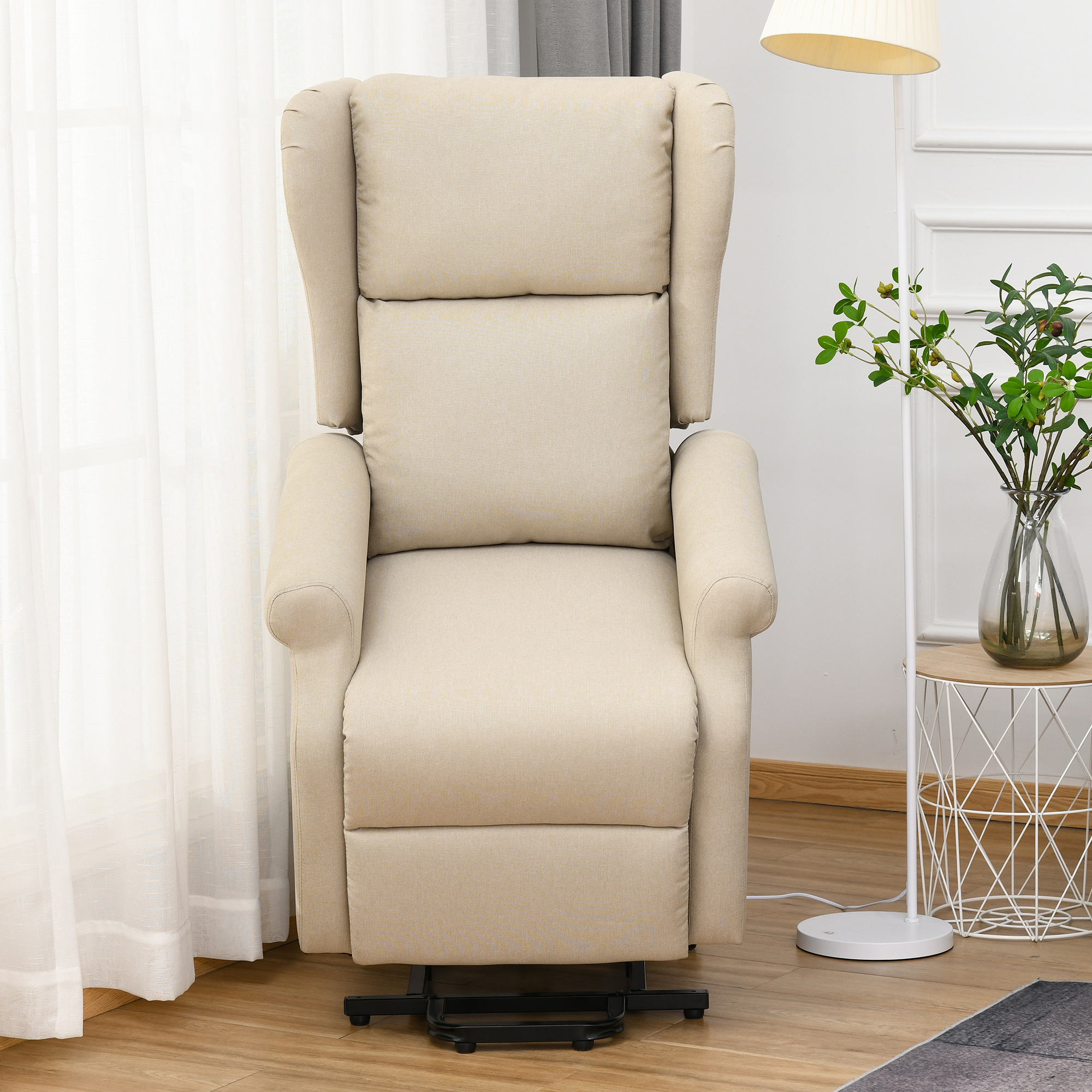 Relaxsessel mit Liegefunktion elektrisch, Seniorensessel mit Aufstehhilfe, , bis 200kg, 72,5x94x109cm, Creme