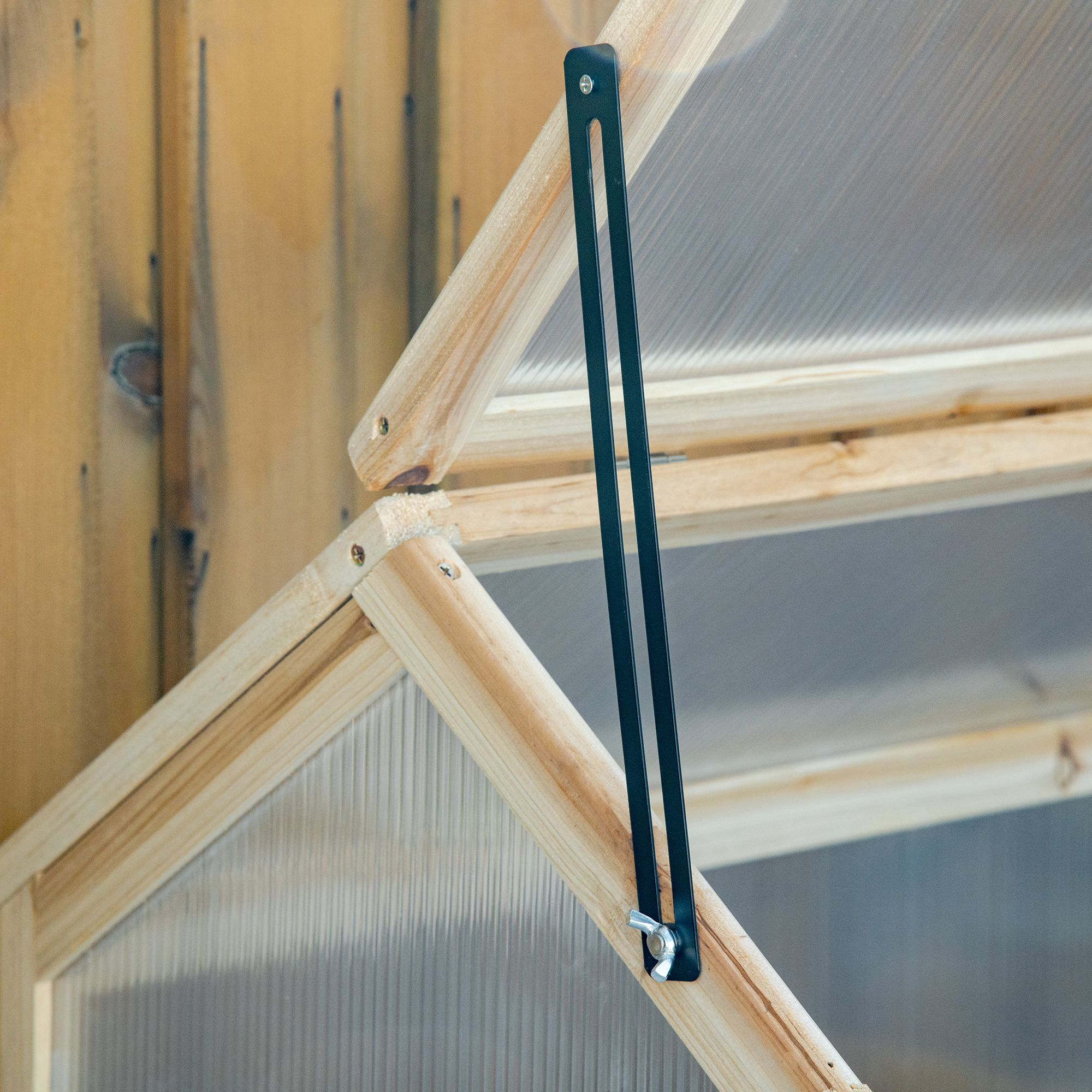 Mini-Gewächshaus, Kompaktes Pflanzenhaus aus Holz, Polycarbonat-Platten, Belüftungsöffnung, 90L x 52B x 49,5H cm, Natur