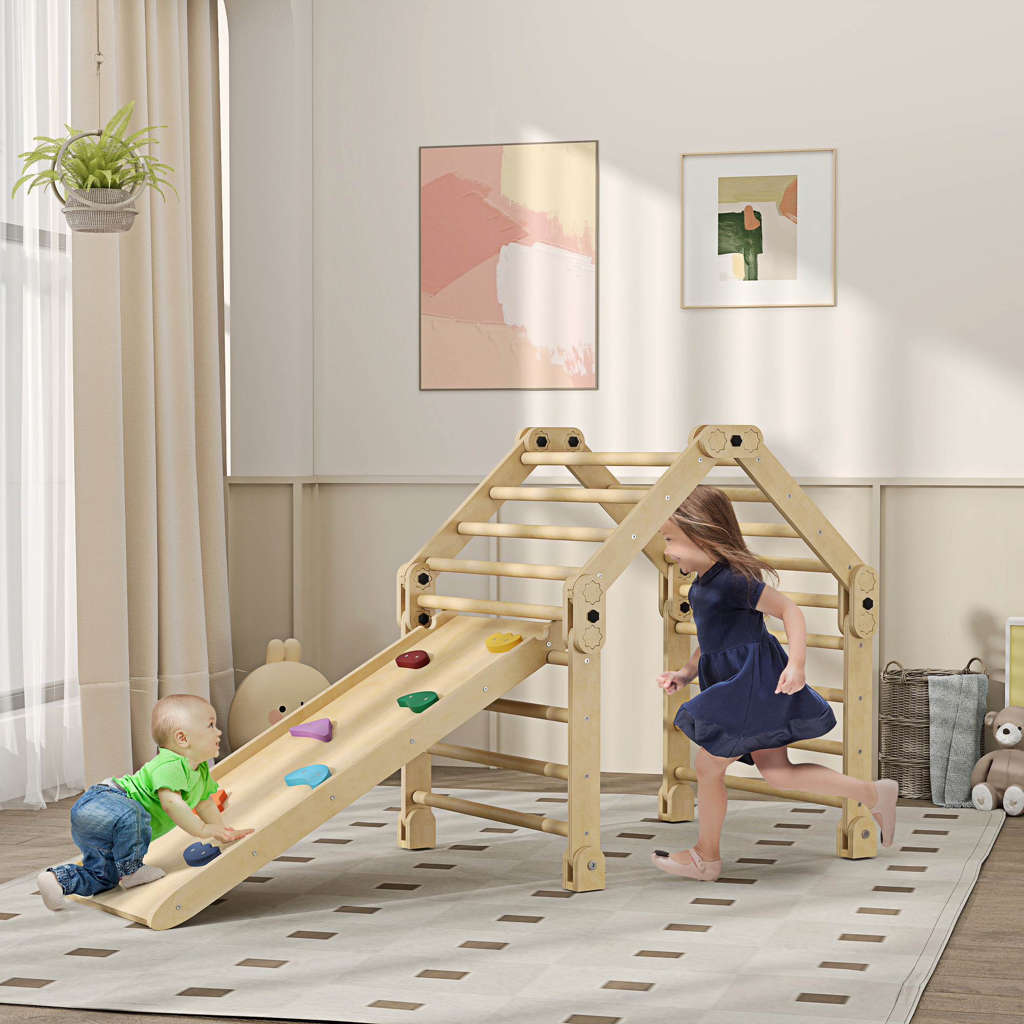 Klettergerüst 3-in-1, faltbar, Leiter & Rutsche/Kletterwand, Holz, für Kinder 1,5-4 Jahre