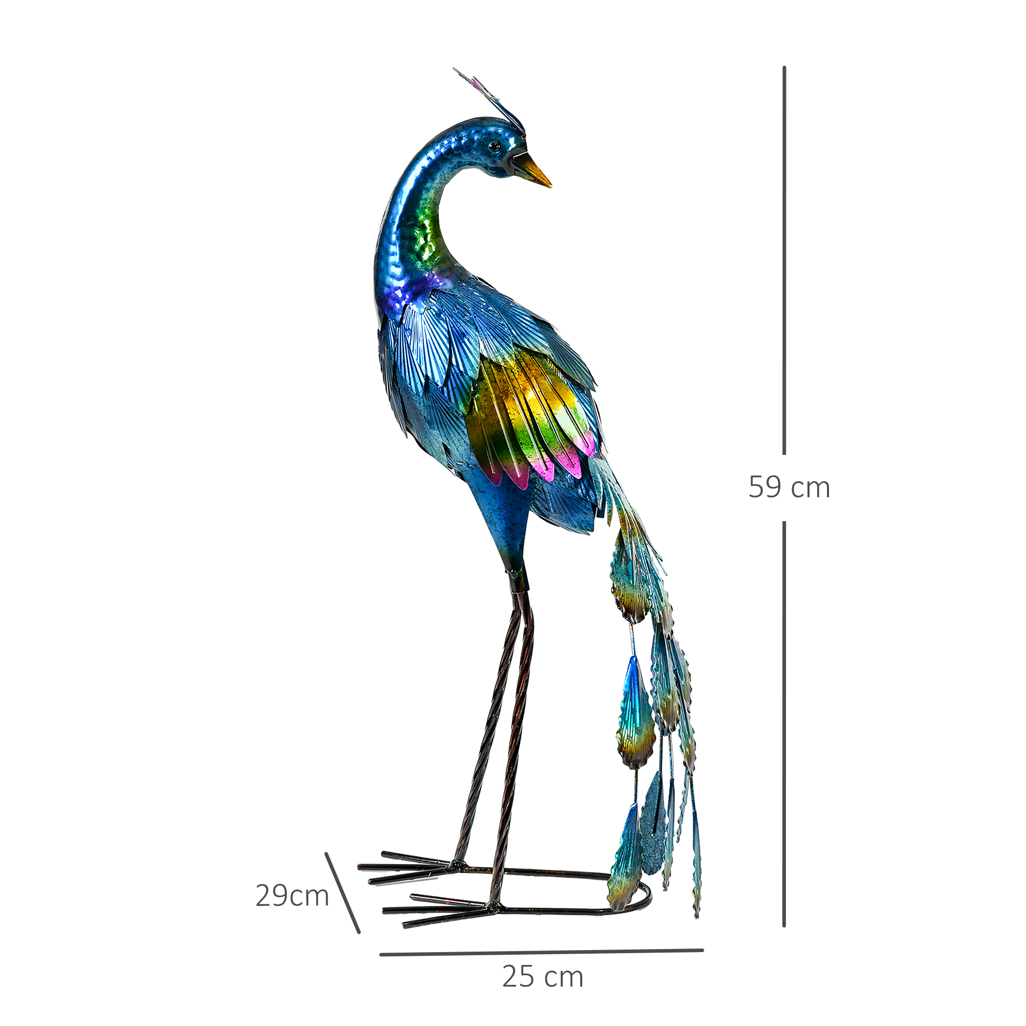 Gartenstatur Gartendekoration Pfau, 25 x 29 x 59 cm, Mehrfarbig