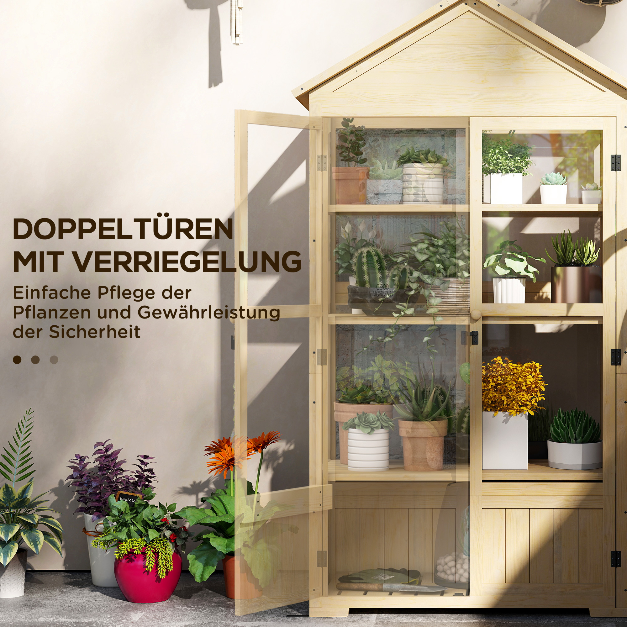 Gewächshaus, mit Regal, Dachfenster, verriegelbare Tür, Acryl, Holzrahmen, 100 x 56, 5x 178 cm