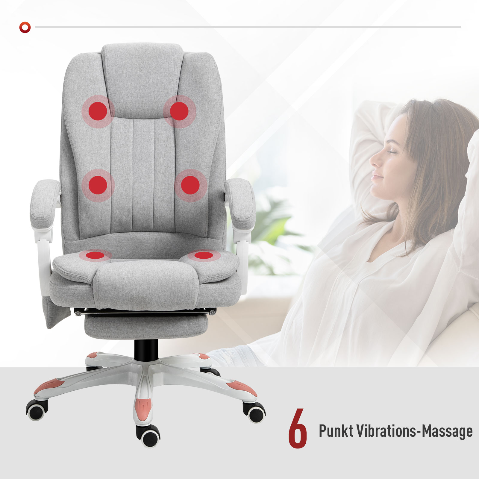 Massage Sessel, Bürostuhl, Gaming Stuhl, Polyester, Schaumstoff, Nylon, Grau, 66 x 63 x 107-115 cm