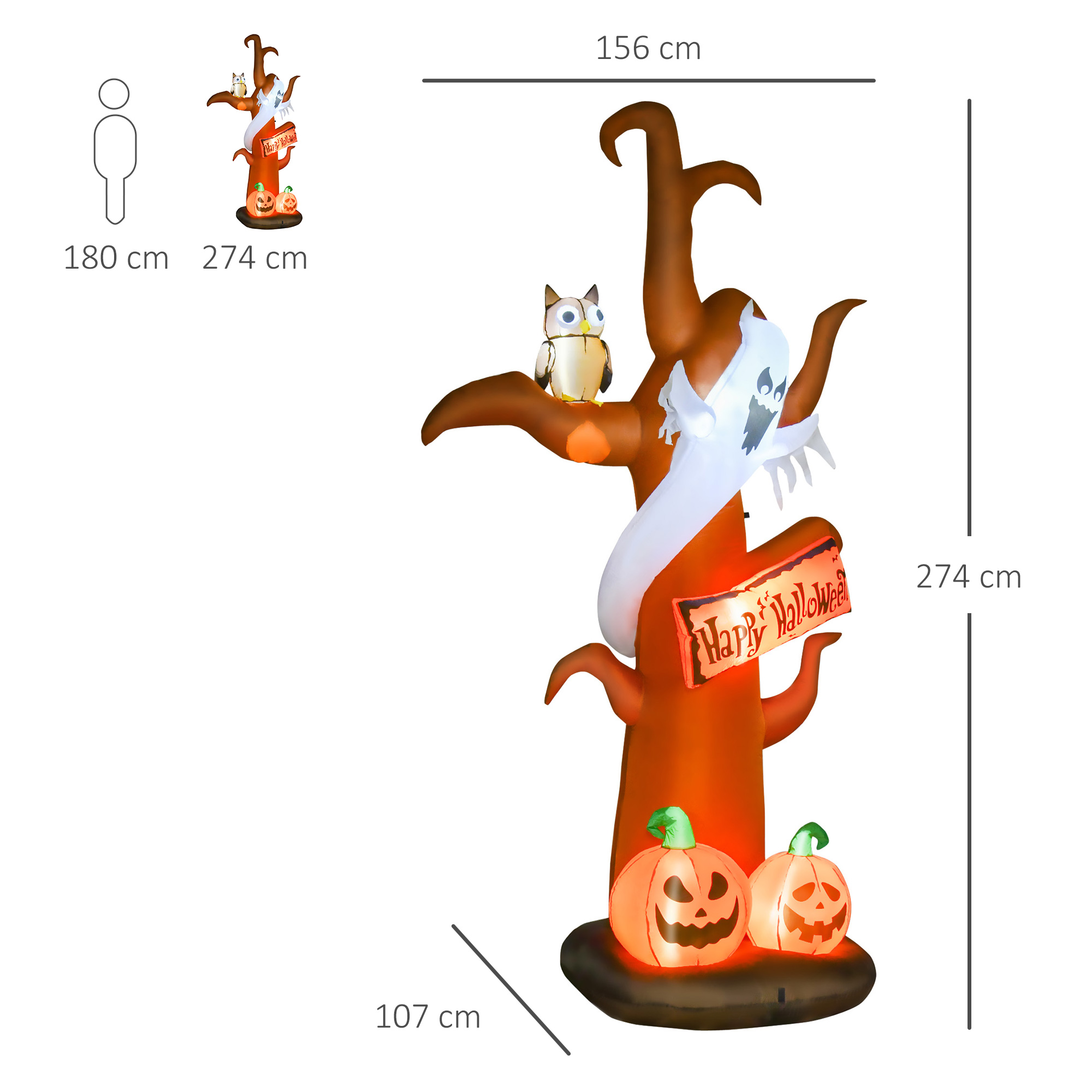 Selbstaufblasend Halloweendekoration mit LED-Lichtern, inkl. Gebläse und Befestigungsmaterial, 156cm x 107cm x 274cm
