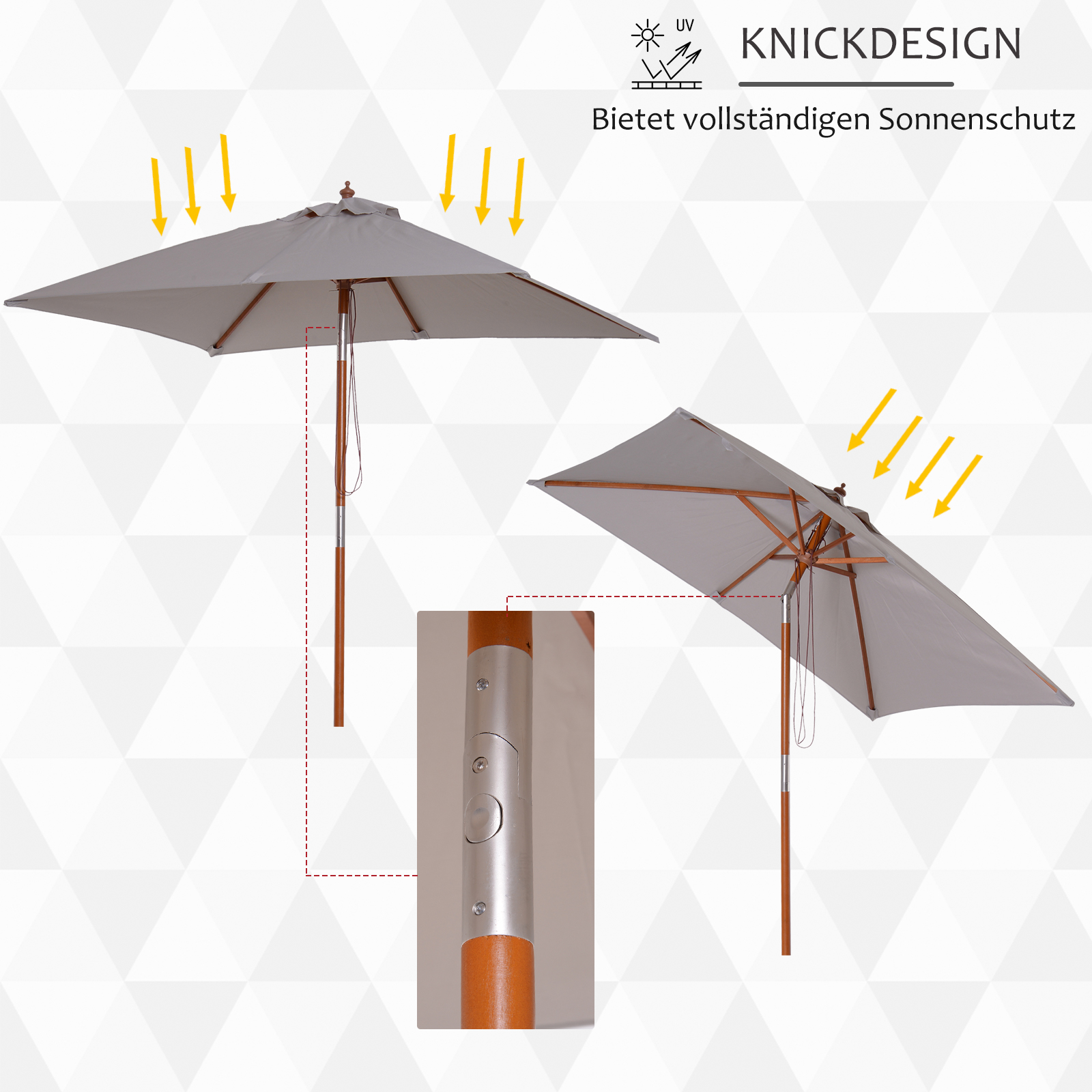 Sonnenschirm 200 x 150 x 235 cm Knickbarer Gartenschirm 3-stufig einstellbar rechteckig Strandschirm wasserabweisend und UV-beständig für Strand Balkon Terrasse Garten Grau