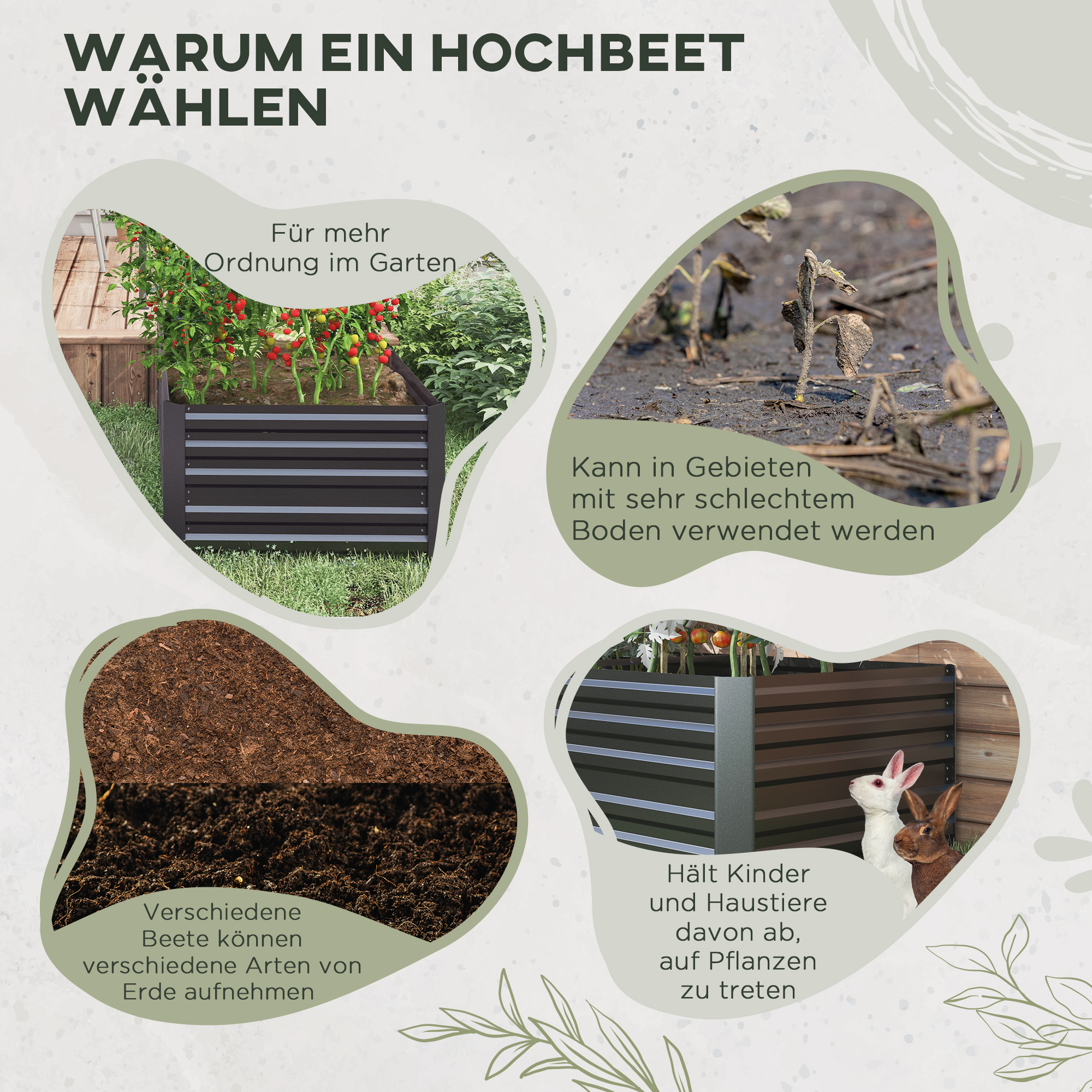 Pflanzenkübel, Handliches Blumenbeet zum Anpflanzen, Hegen und Pflegen, Hochbeet, Stahl, Dunkelgrau