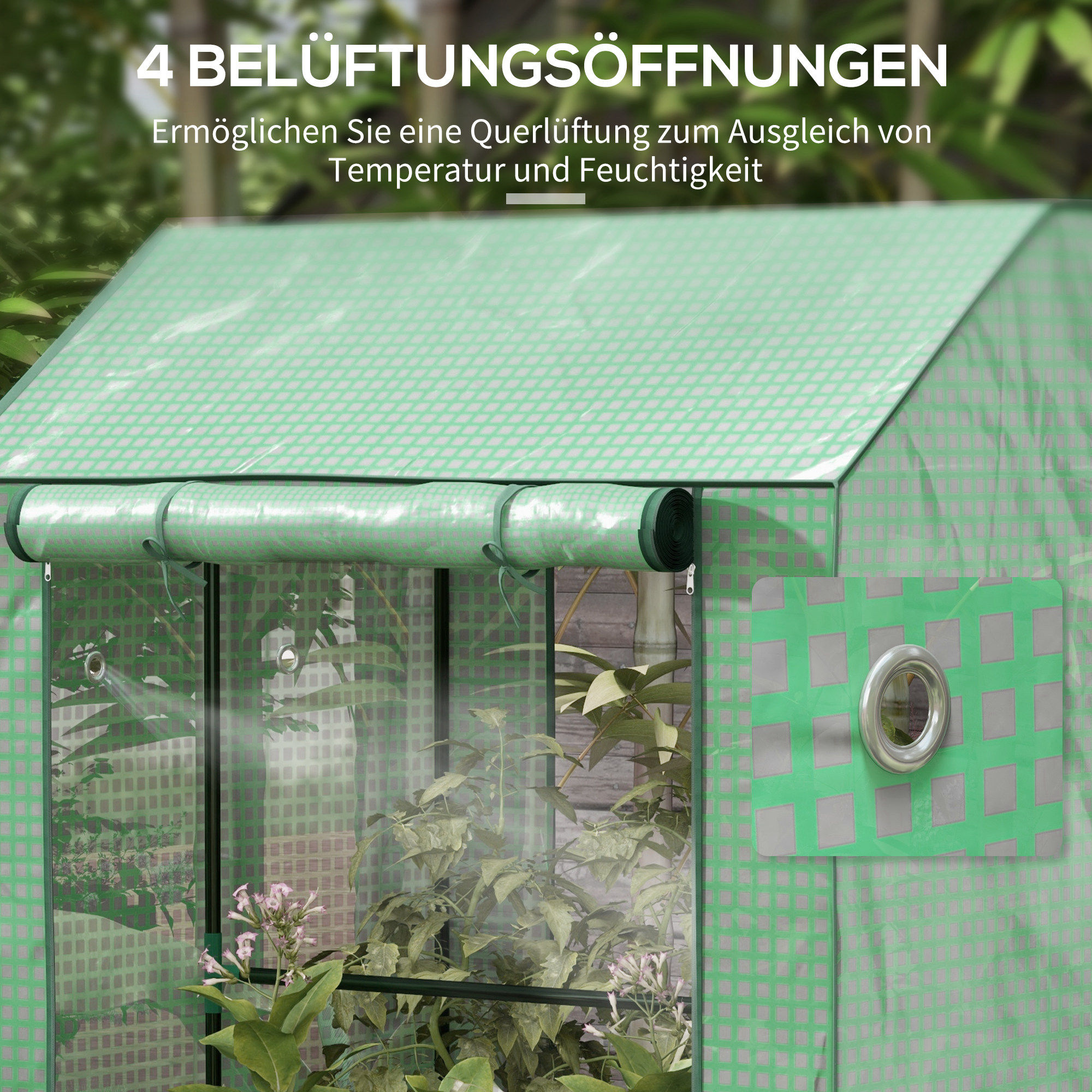 Gewächshaus Treibhaus Frühbeet, wetterbeständig, aufrollbare Tür, 100 cm x 80 cm x 150 cm, Grün