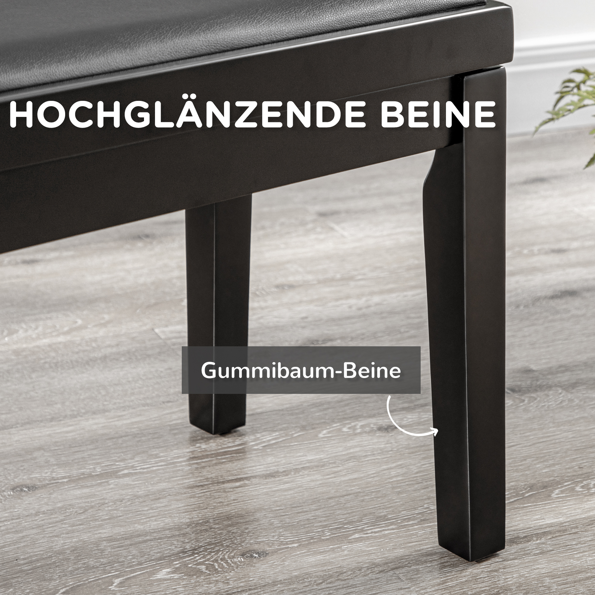 Klavierbank, Pianostuhl, höhenverstellbar, eleganter Hochglanz, Kunstleder+Kautschukholz, schwarz, 63 x 33 x 56cm