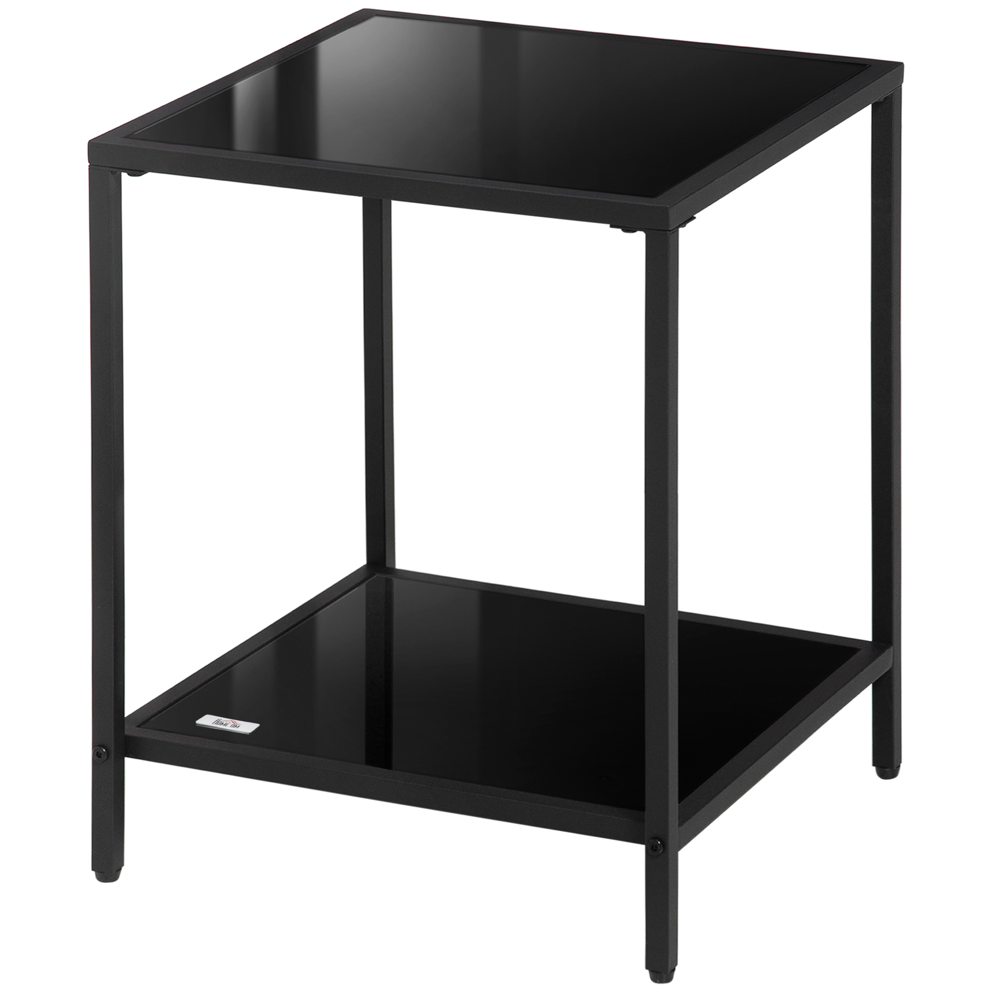 Beistelltisch mit gehärteten Glasplatten, 2 Ebenen, klassisches Design mit Metallstruktur, Schwarz