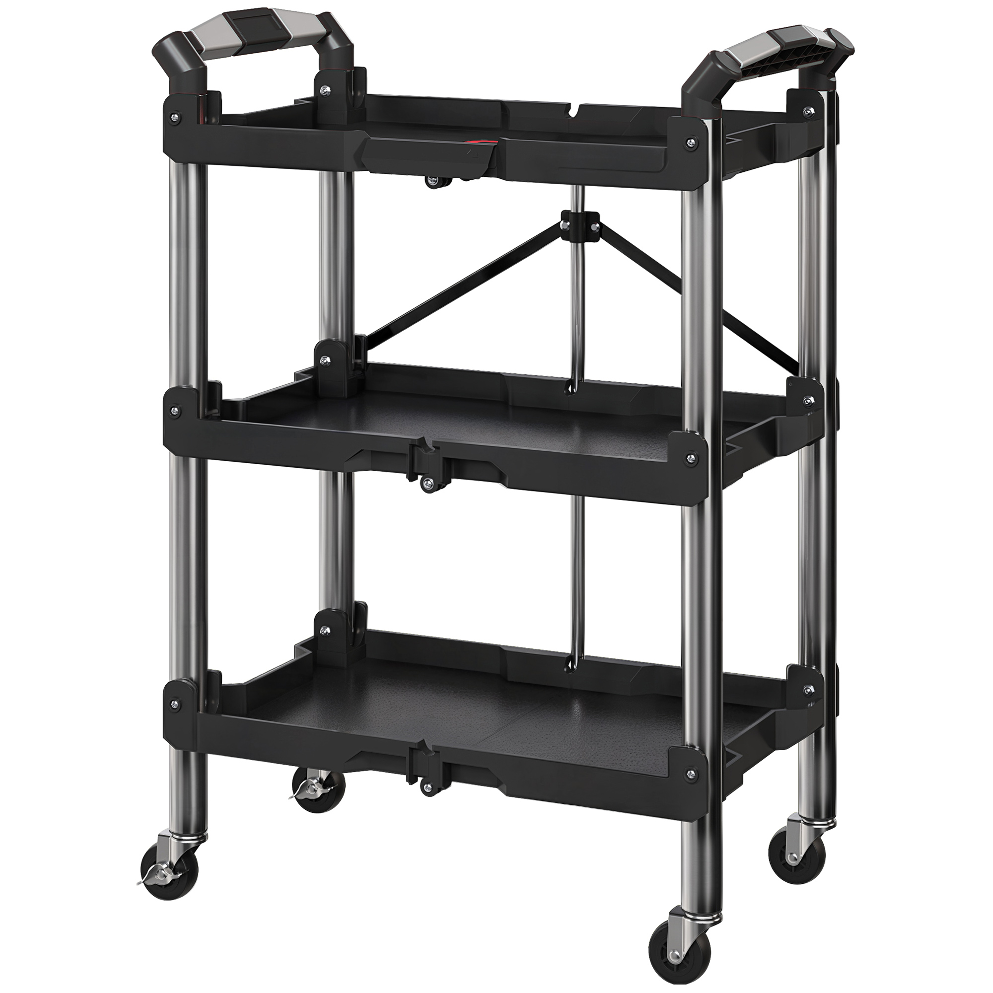 Werkzeug-Trolley, klappbarer 3-stufiger Werkzeugwagen, Kunststoff, Stahl, Schwarz
