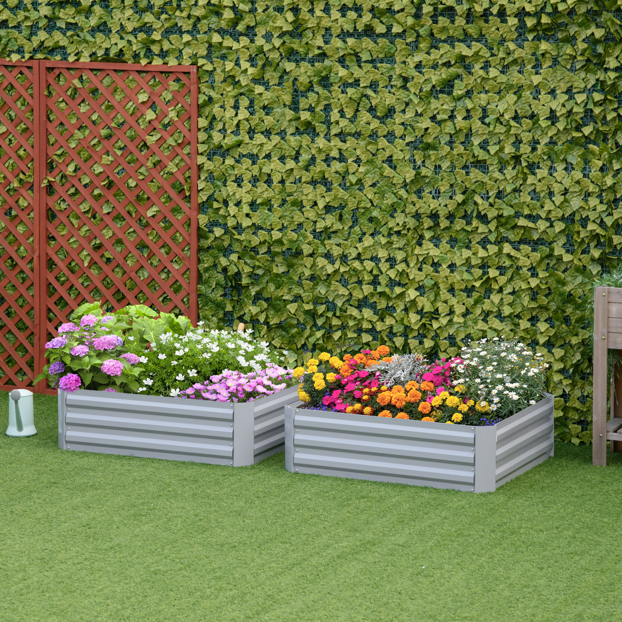 Pflanzkasten, 2er-Set, Blumenkasten, offener Boden, Stahlrahmen, grau, (2 x) 100 x 100 x 30 cm