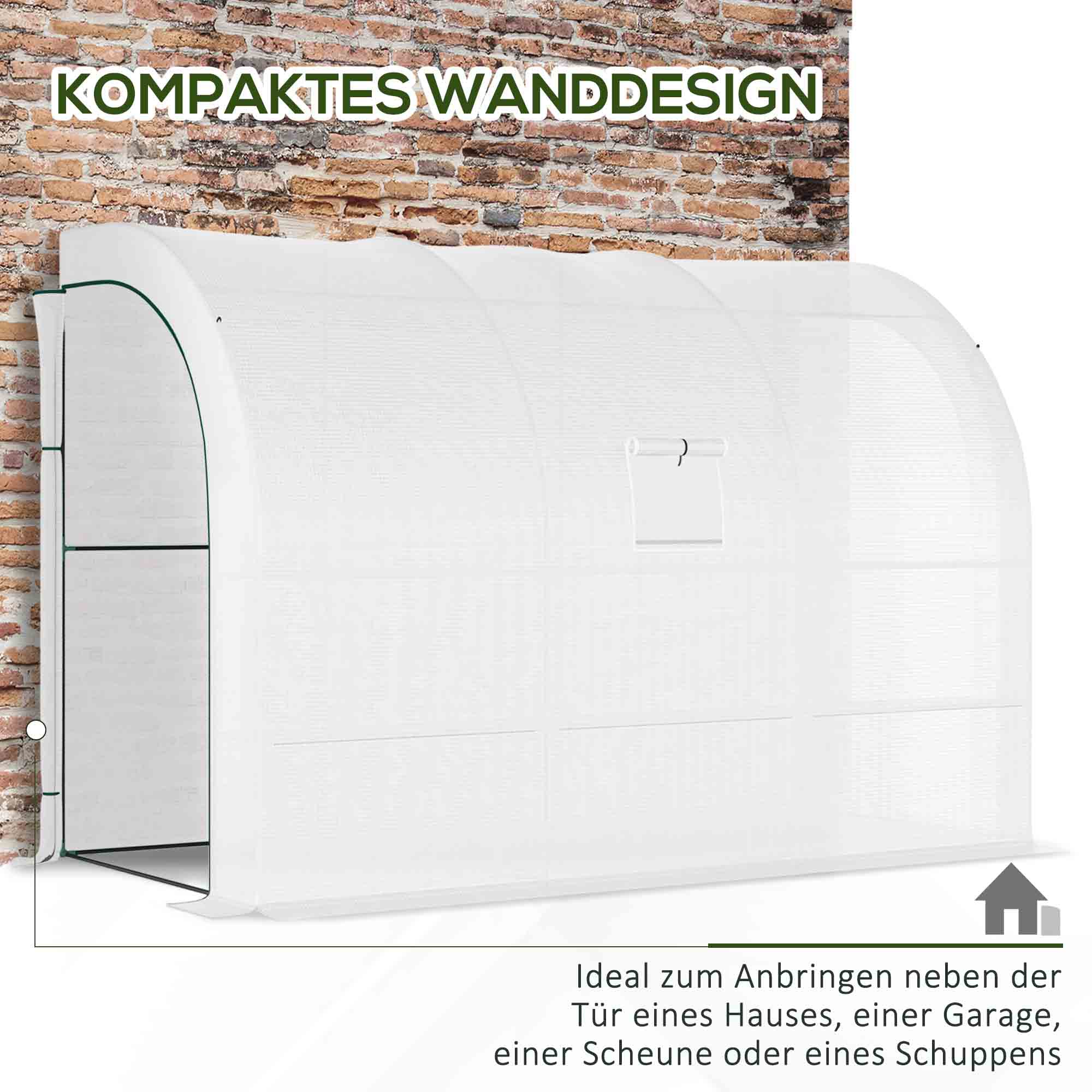 Gewächshaus, Gartengewächshaus mit Kunststoff-Abdeckung, UV-beständig, 3 Etagen, Reißverschlusstüren, Weiß