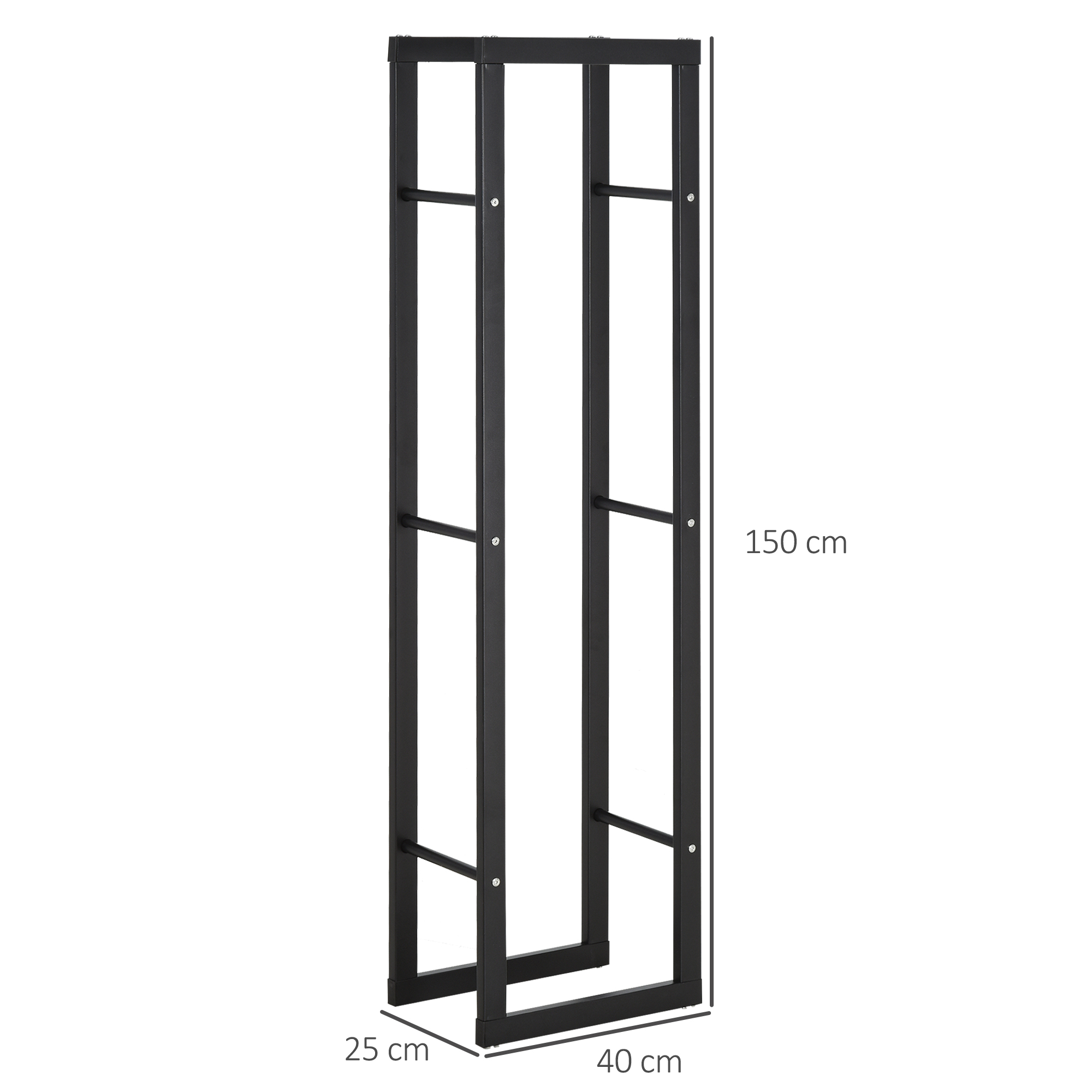 Kaminholzregal Metall 40 x 25 x 150 cm Brennholzregal Stapelhilfe Stahlrahmen bis 100kg Kaminholzunterstand Outdoor Holzregal Feuerholzregal für Garten Terrasse Außen Schwarz