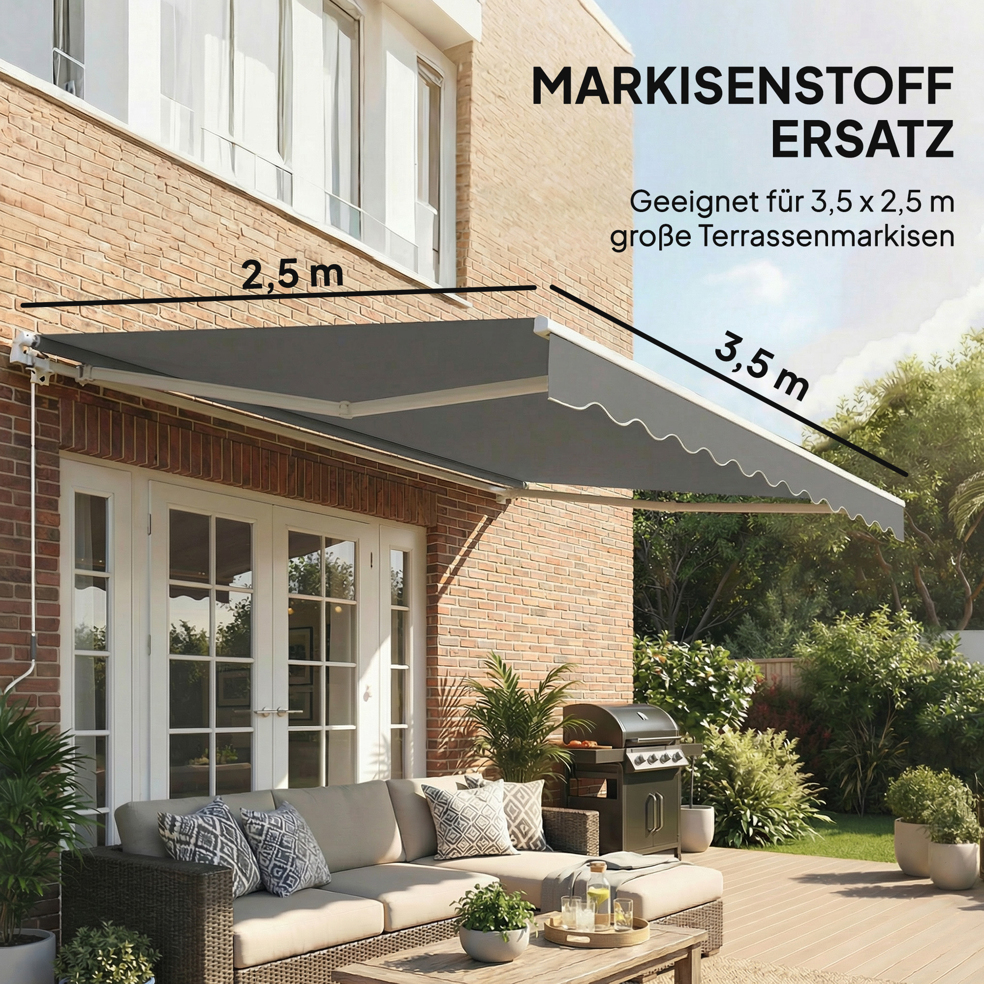 Ersatzstoff für Markise - Sonnenschutzdach UPF 50+ für 3,5 x 2,5 m Rahmen, Dunkelgrau