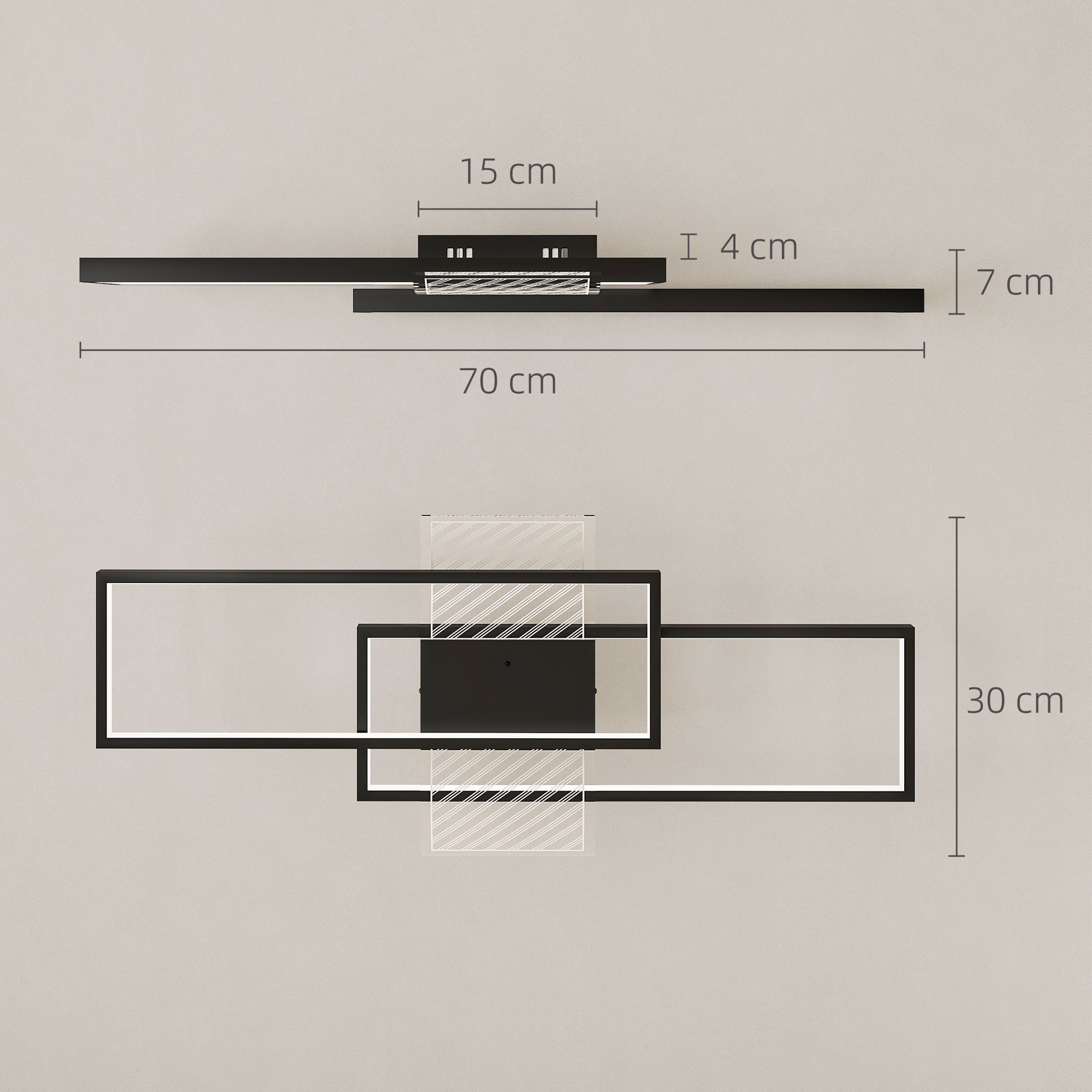 Deckenleuchte LED 43W 4600LM 3000-6000K dimmbare Deckenlampe Flach mit Fernbedienung Wandschalter 70 x 30 x 7 cm Schwarz