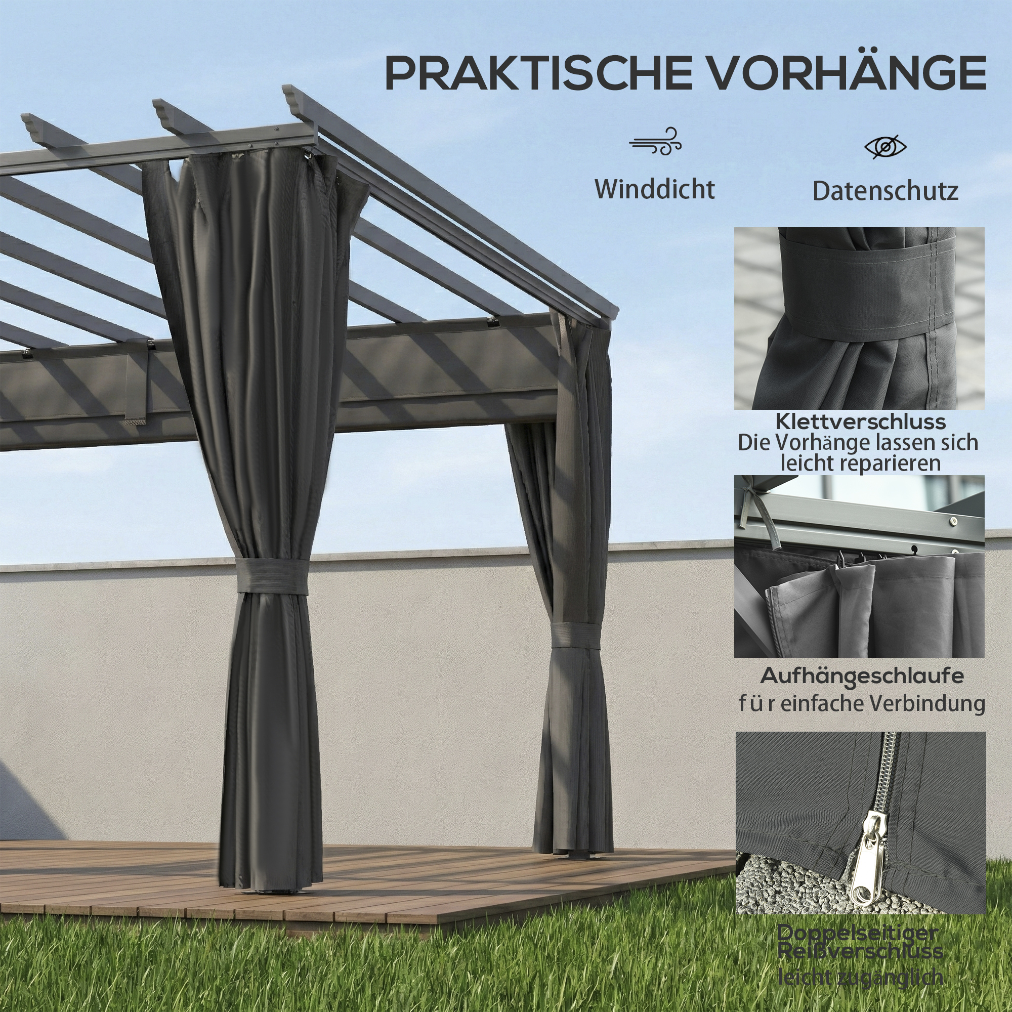 Pergola ca. 3,6x3 m Garten Pavillon Terrassenüberdachung aus Aluminium Gartenpavillon mit verstellbares Dach Dunkelgrau