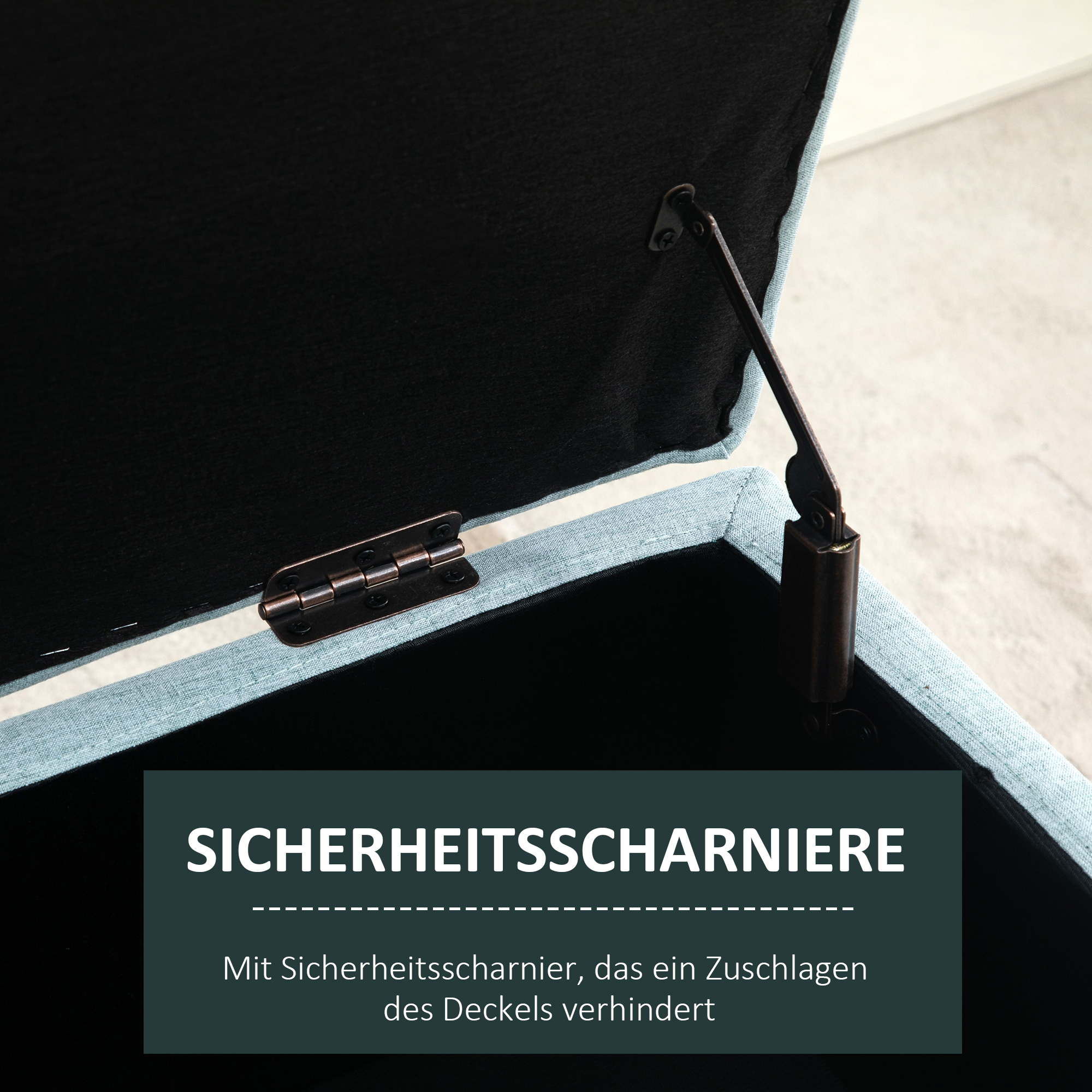 Sitzbank mit Stauraum Polsterbank mit Leinenoptik, Sitztruhe mit Holzbeine, Truhenbank für Wohnzimmer Schlafzimmer Flur 110 x 39 x 45 cm, Hellgrün