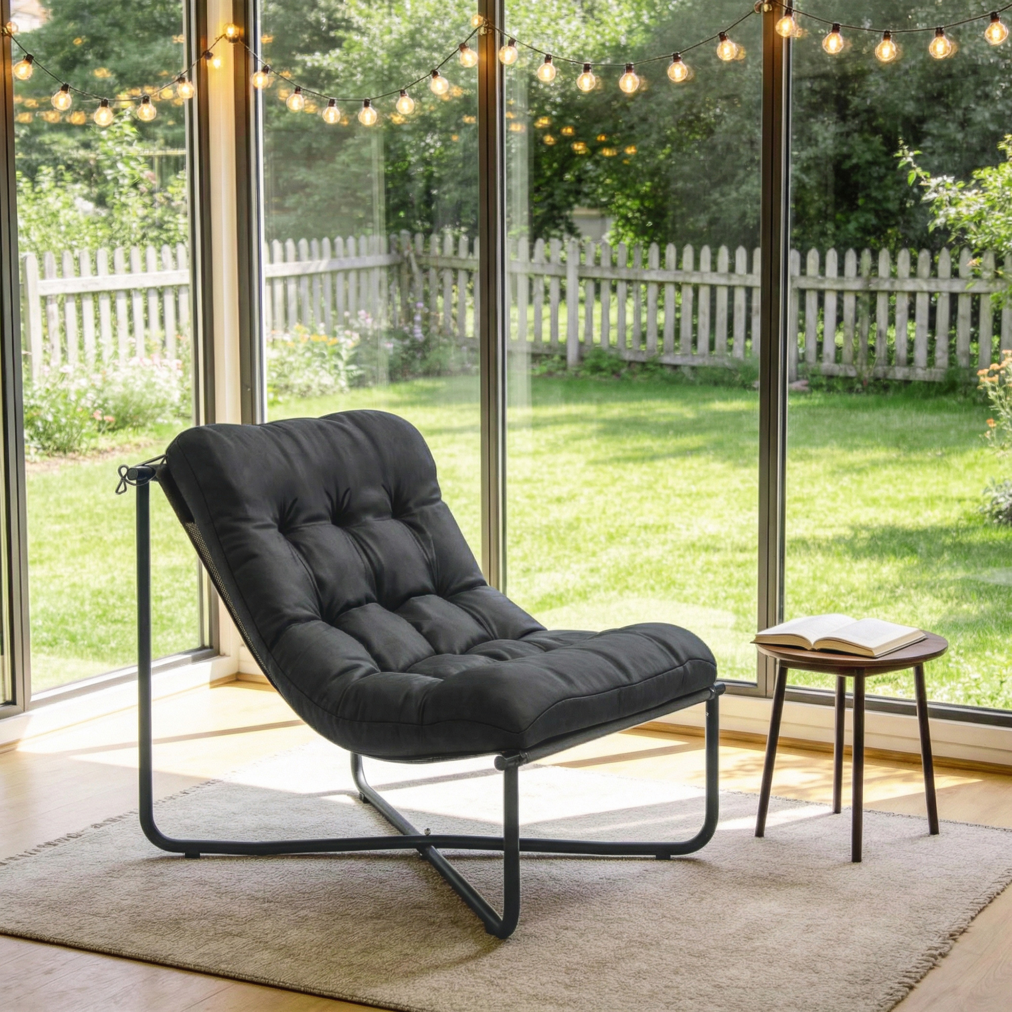 Lounge Sessel Outdoor Ergonomischer Gartensessel mit hautfreundlich Kissen Breiter Sitz Stahlrahmen Dunkelgrau