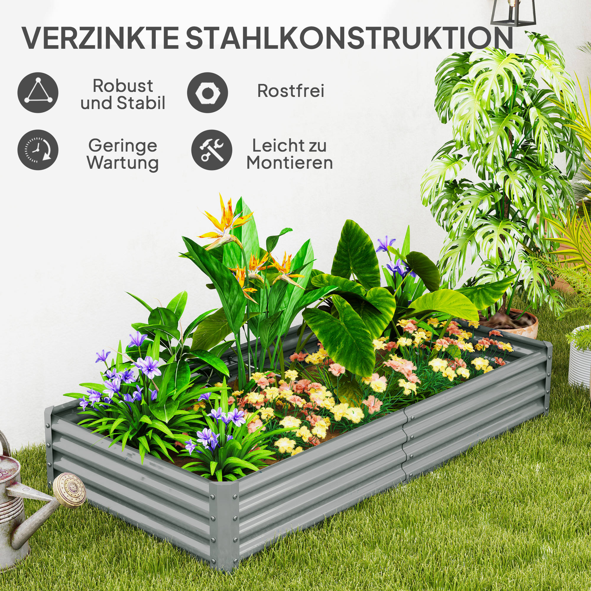 Hochbeet aus Stahl, Wetterbeständig Pflanzbeet mit Anti-Schnittkante Frühbeet