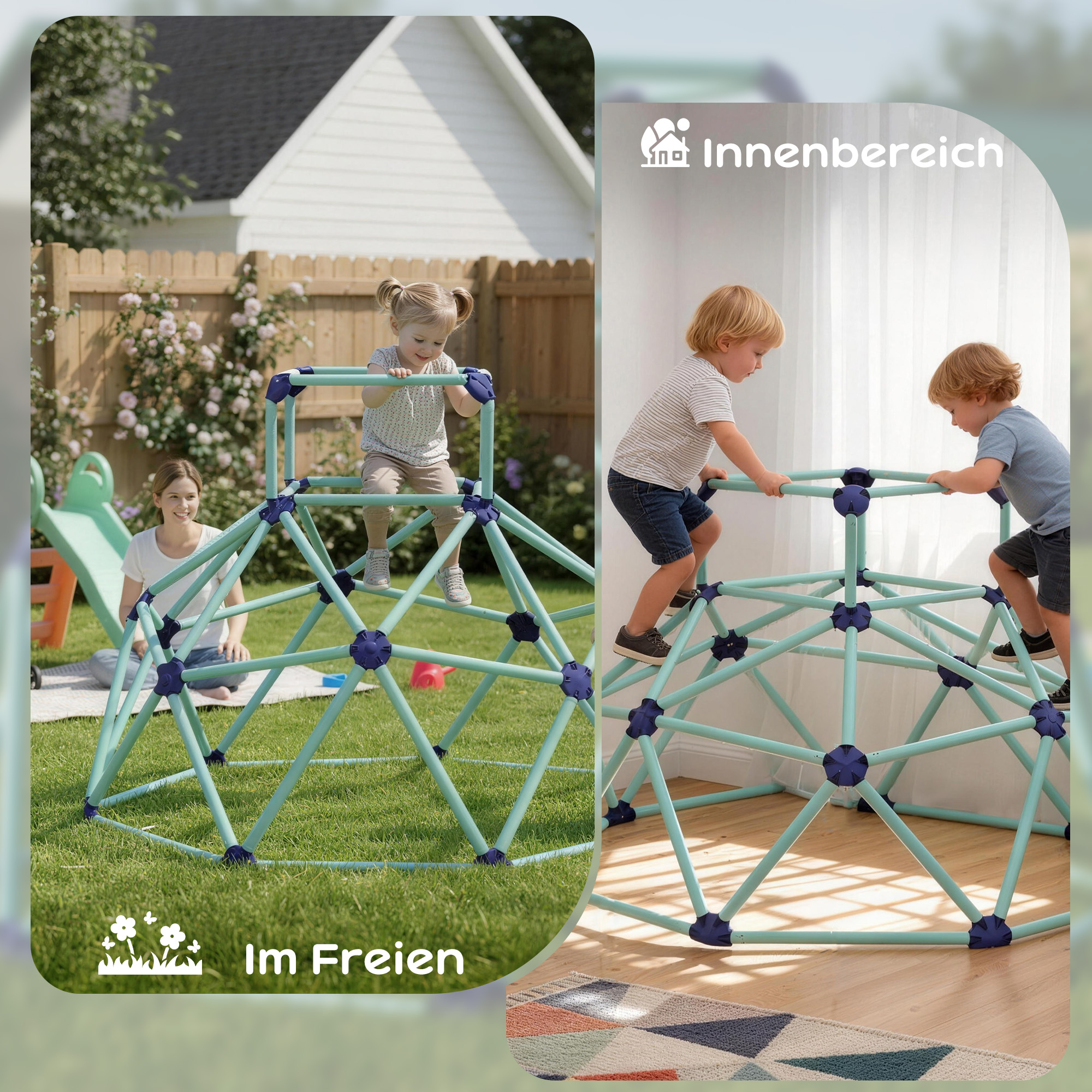Kletterkuppel Ø182,5cm UV-beständig, wasserdicht Kletterdom für Kinder bis zu 90 kg, für 3-8 Jahre Kunststoff Blau