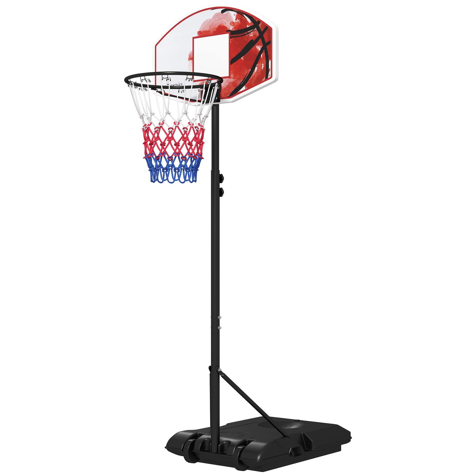 höhenverstellbarer Basketballkorb, freistehend, mit Netz und Rädern, große Basis, 179-209 cm, Kunststoff, Stahl