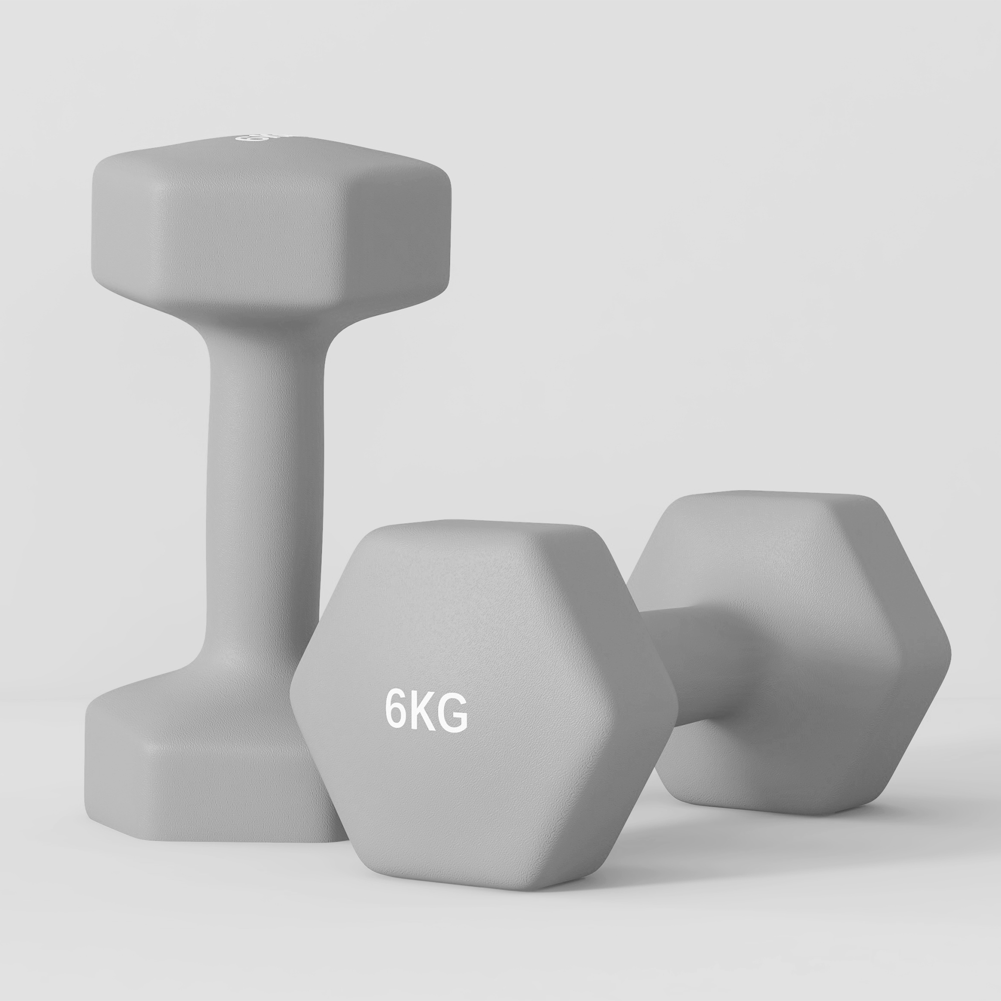 2 x 6 kg Kurzhantel-Set, sechseckiges Design, bodenfreundlich, rutschfest, Grau