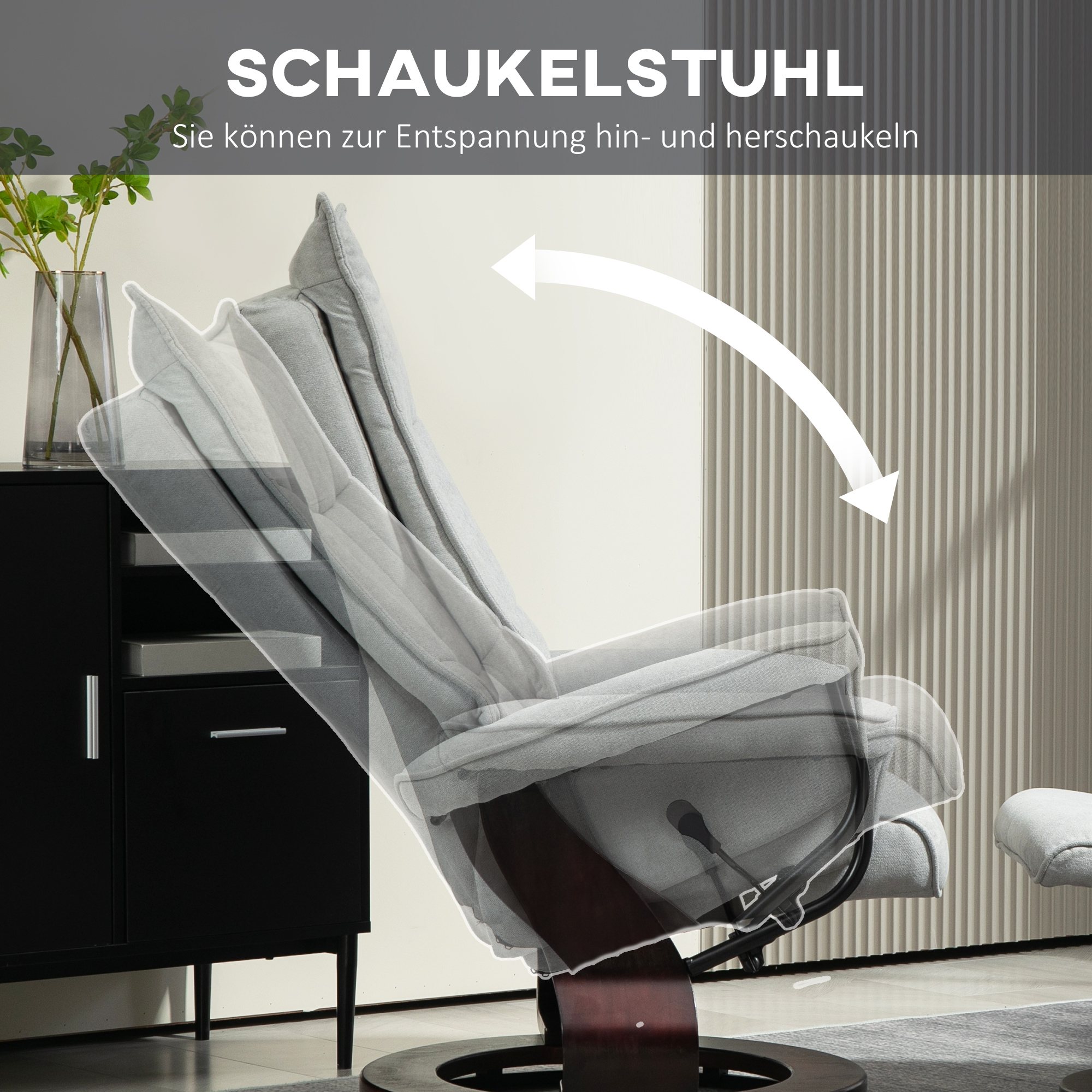Relaxsessel mit Hocker, drehbar, Wippfunktion, verstellbare Rückenlehne, bis 150 kg, Grau