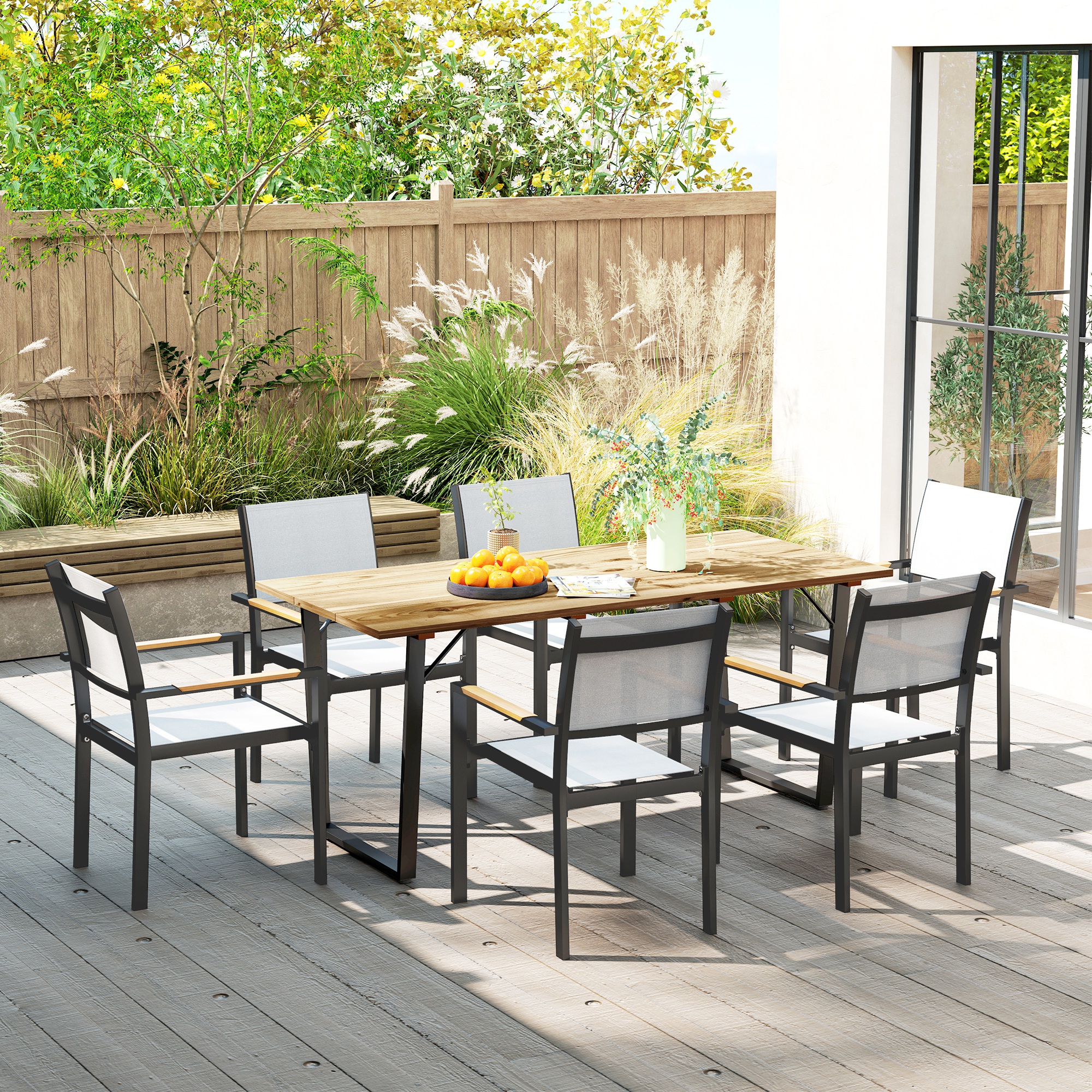Gartentisch Holz 175x80 cm Wetterfest Balkontisch mit Schirmloch Buffettisch für 6 Personen Braun