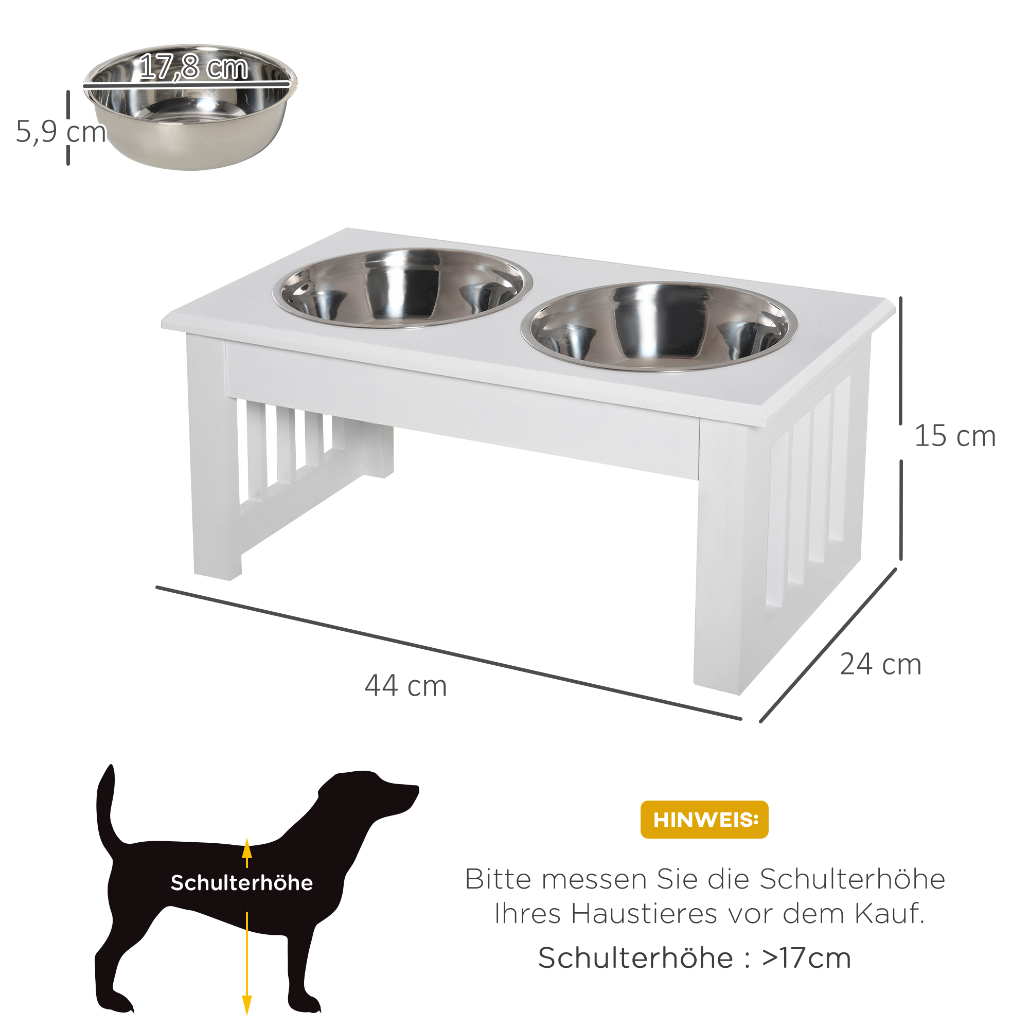 Hunde-Futterstation, rutschfest, 44 x 24 x 15cm, Weiß, 0,9L pro Napf