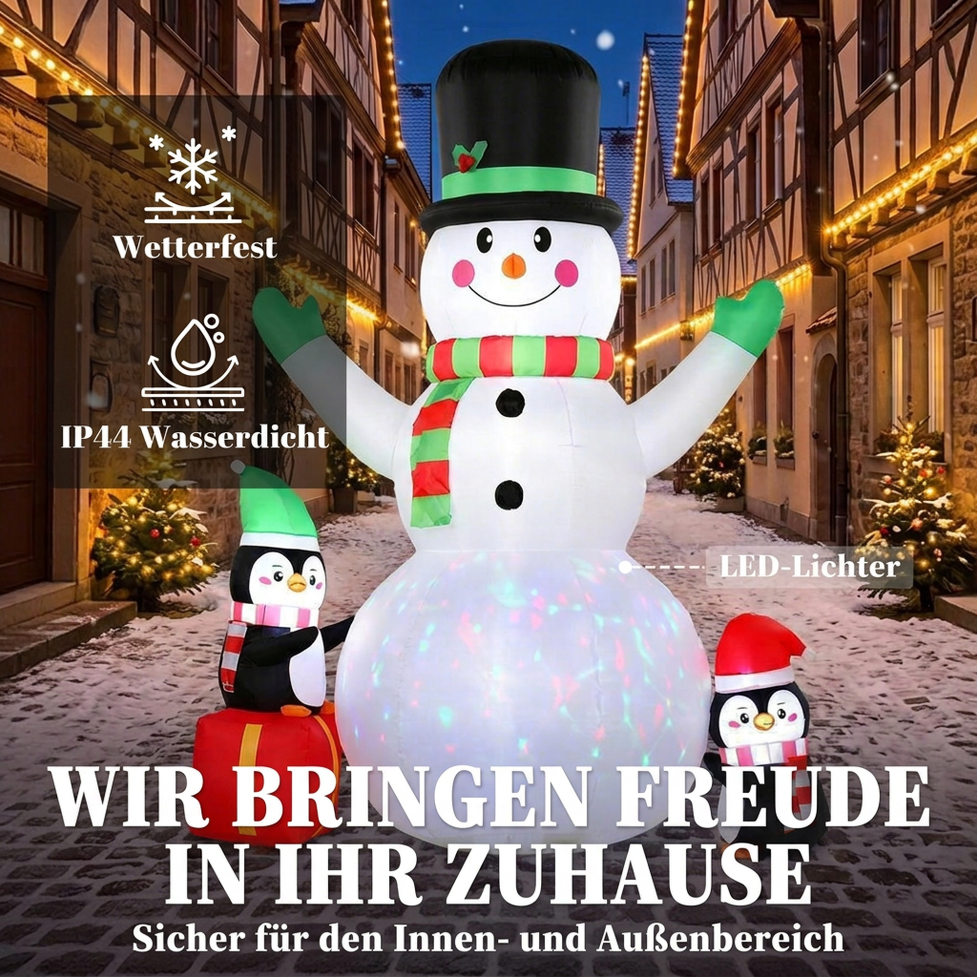 Aufblasbarer Weihnachts-Schneemann, 243 cm, mit buntem LED-Licht, für draußen