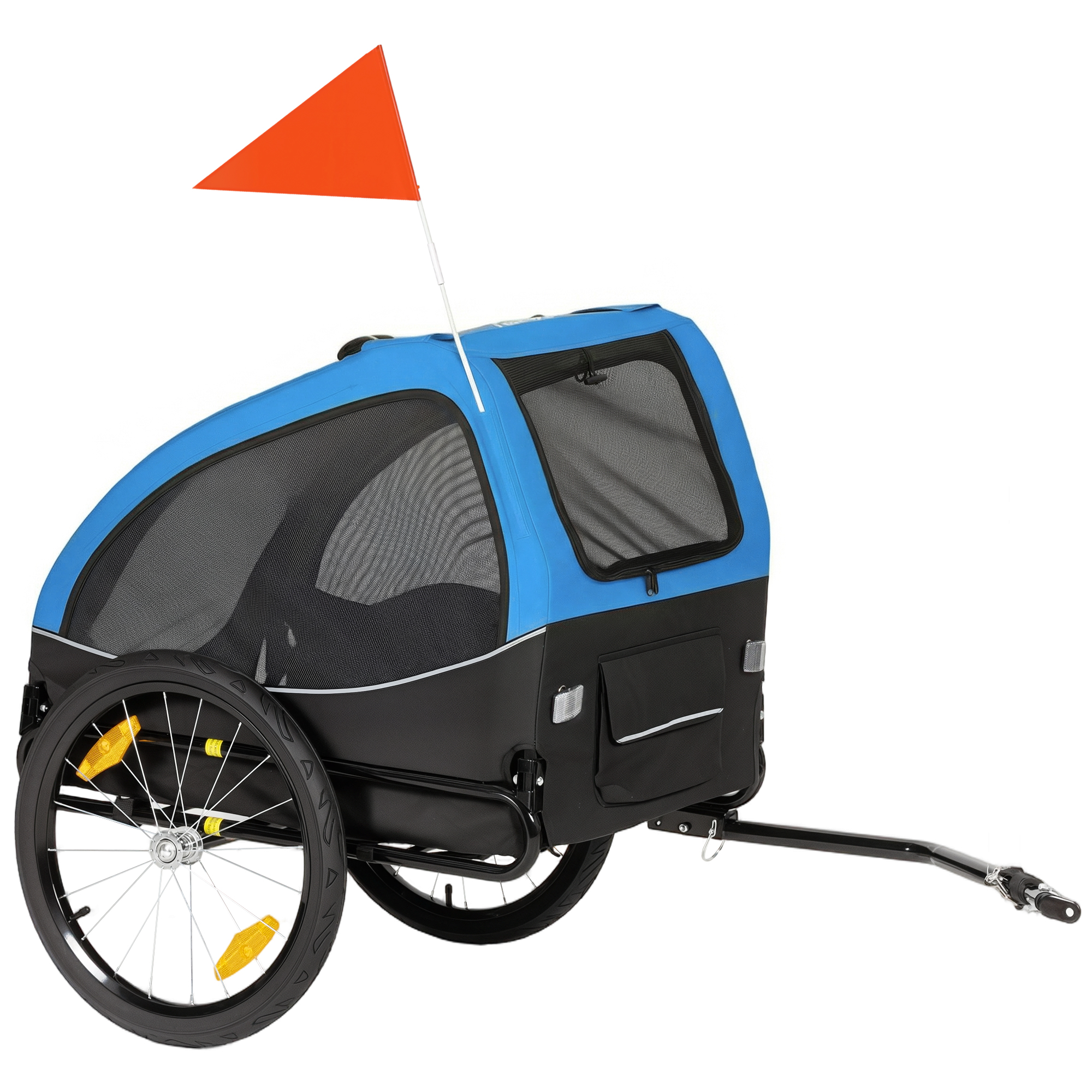 Hundeanhänger Faltbar mit Reflektoren Mesh-Fenster Rädern Tür Sicherheitsflagge für Hunde bis 20 kg 138x70x89 cm Blau