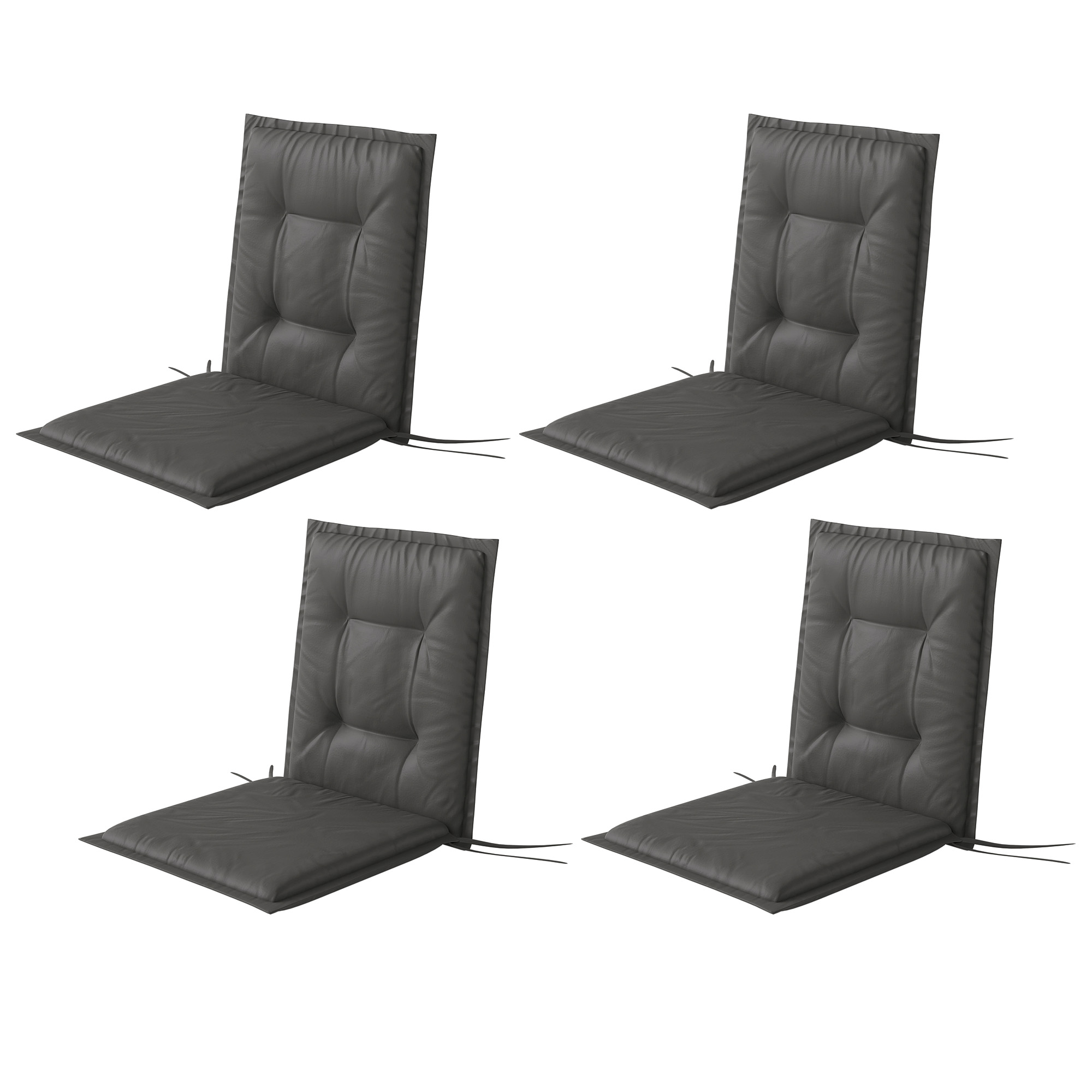 4er Set Sitzkissen 108 x 50 x 5 cm Stuhlkissen mit Bändern, Outdoor Indoor Sitzauflage Dunkelgrau