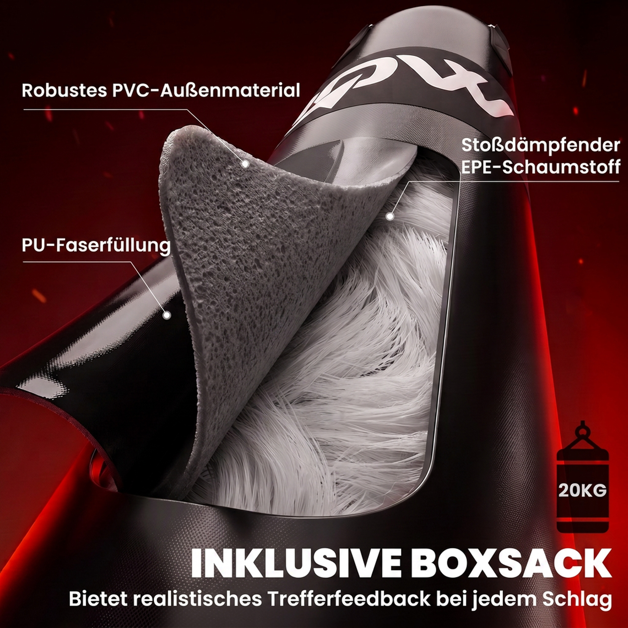Boxsackständer Freistehender Boxsackhalter mit Boxsack Bungee-Seil 360° Kette U-basis Hantelscheibenhalterung Stahl