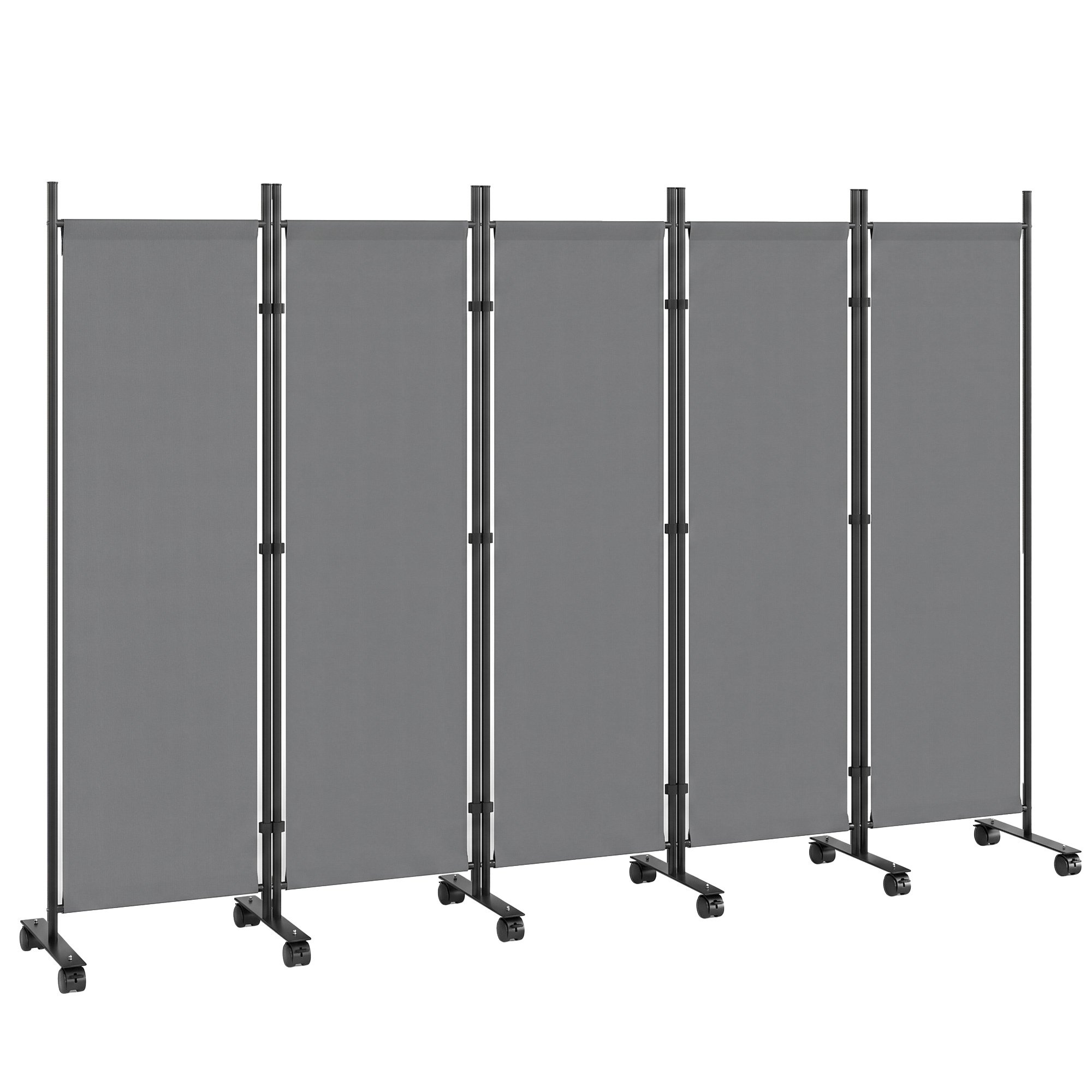 Raumteiler 5-teilig 252 x 40 cm Freistehend Paravent mit 12 Rollen Klappbar Trennwand DIY Dunkelgrau
