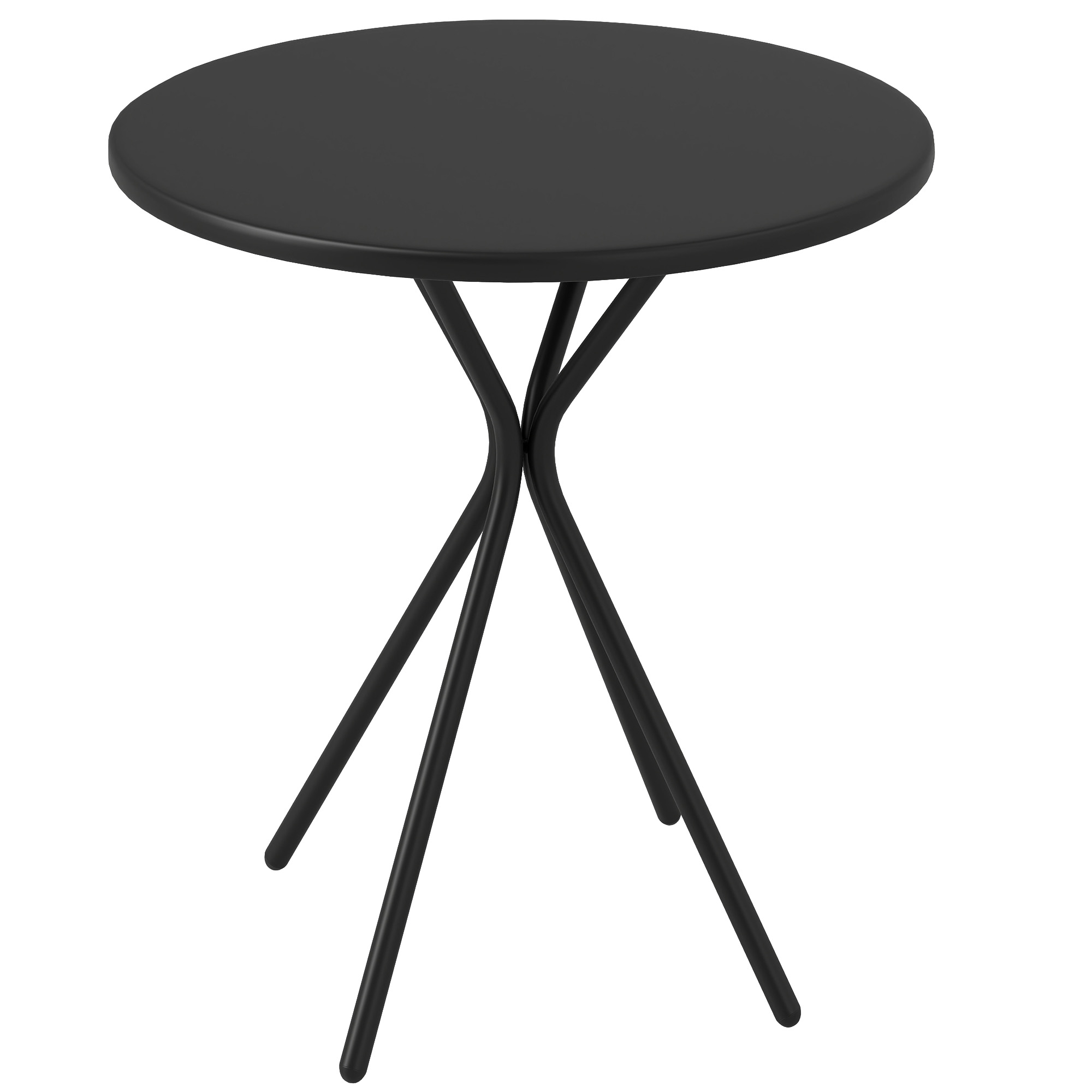 Gartentisch Ø60 x 70 cm, Wetterfest Balkontisch aus Stahl, Runder Esstisch mit Fußpolster Schwarz
