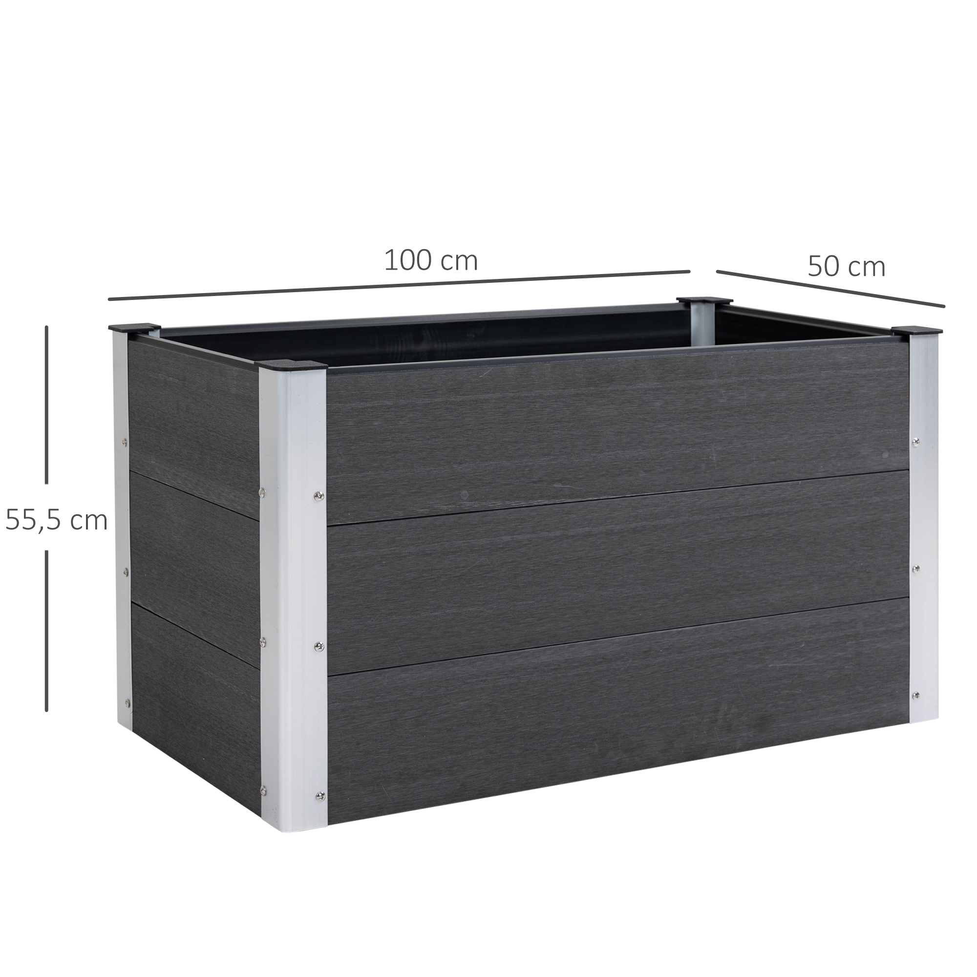Hochbeet Aluminium, Pflanzbeet Frühbeet Gartenbeet Blumenkasten wetterfest, ohne Boden, Pflanzkasten 100x50x55,5cm für Terrasse, Balkon, Blumenkasten für Blumen, Pflanzen, Grau