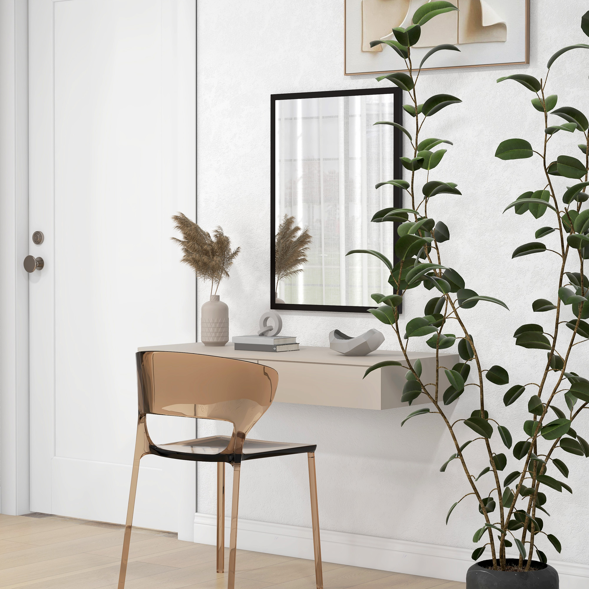 Wandspiegel, 50 x 70 cm, Rahmen in Holzoptik, einfache Montage, inkl, Schrauben